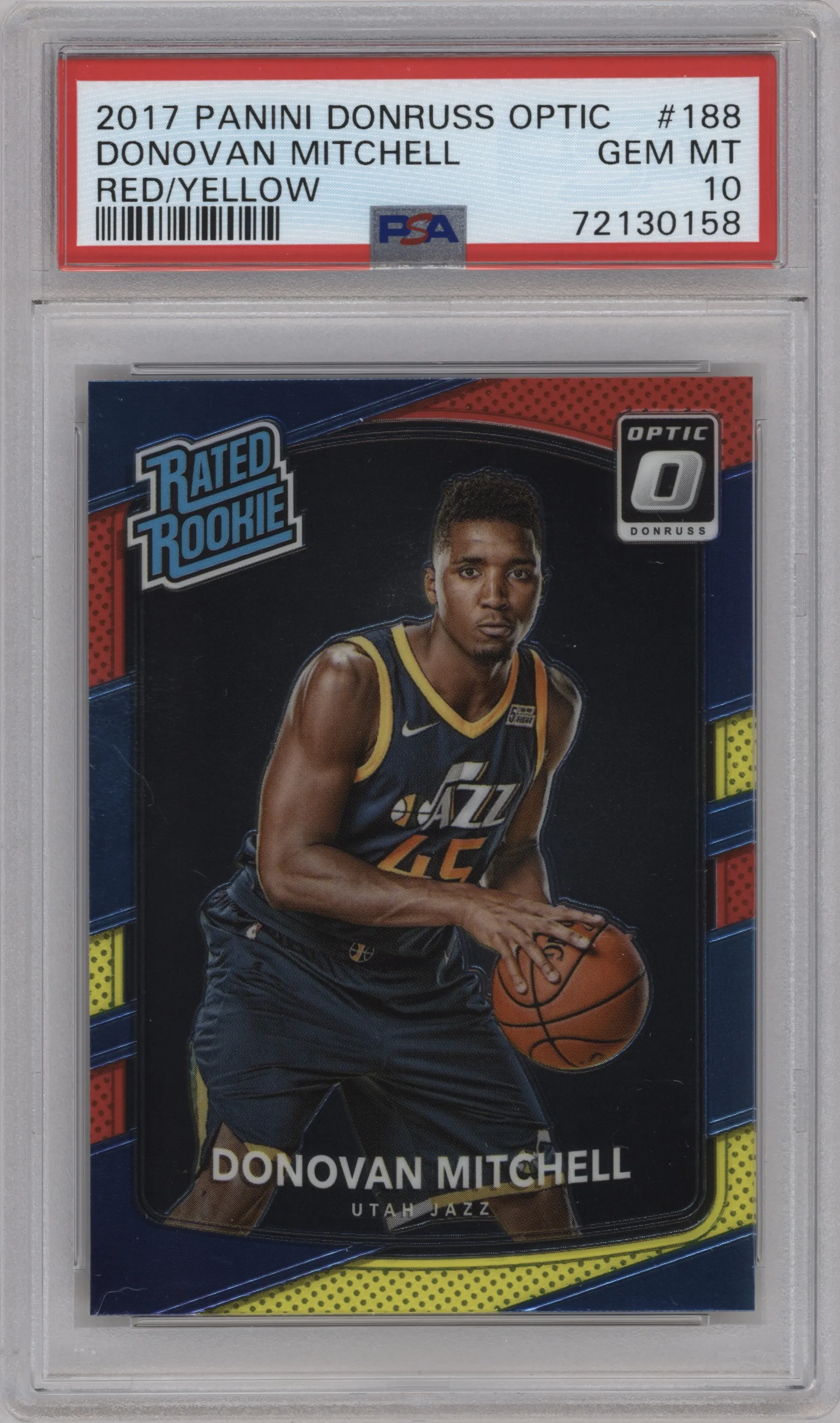 2017 Panini Donruss Optic Rated Rookie Donovan Mitchell Red/Yellow PSA 10