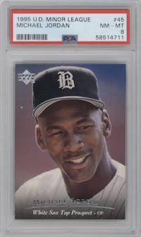 Michael Jordan from the 1995 Upper Deck Minor League set graded by PSA and given an overall grade of 8.