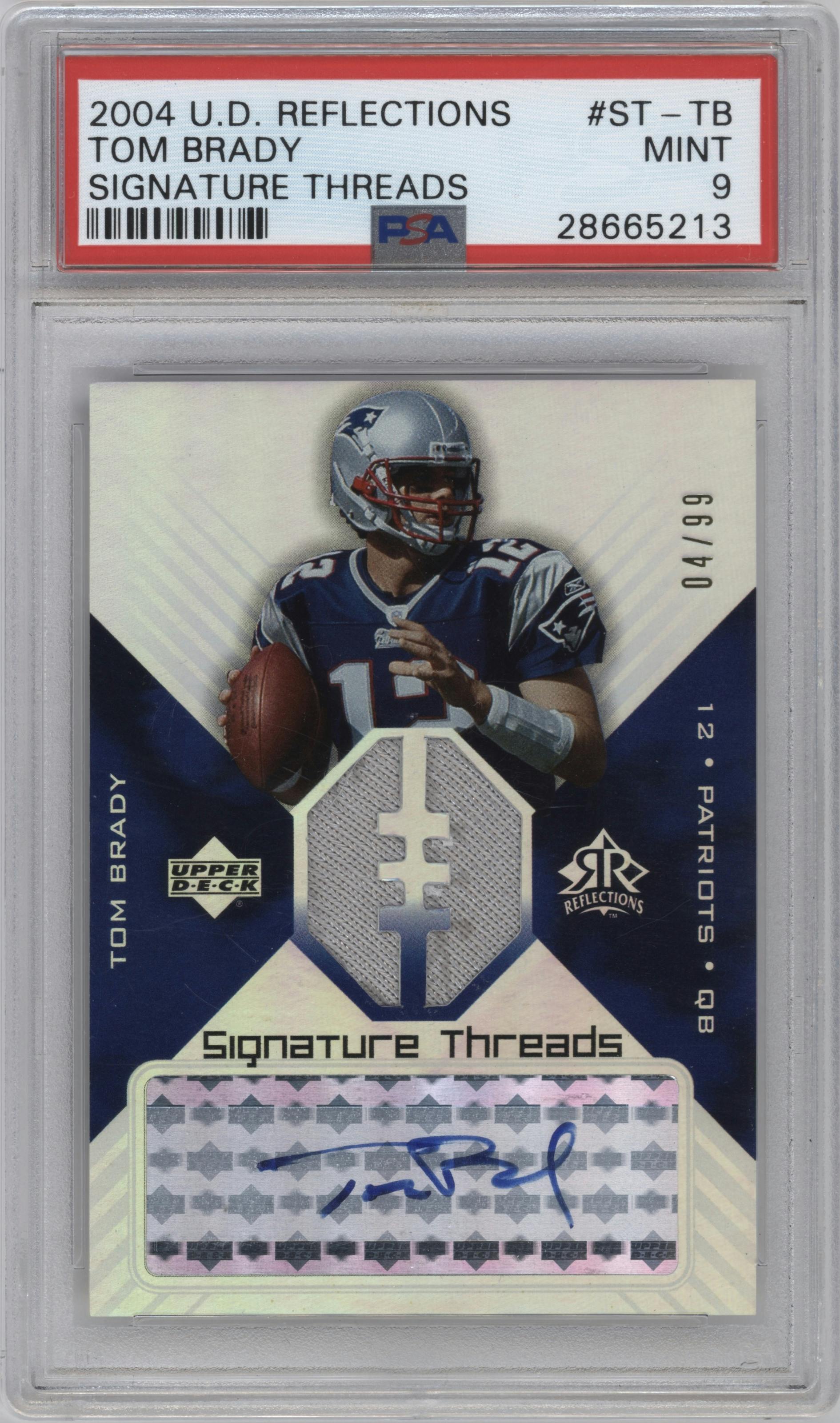 Tom Brady from the 2004 Upper Deck Reflections set graded by PSA and given an overall grade of 9.