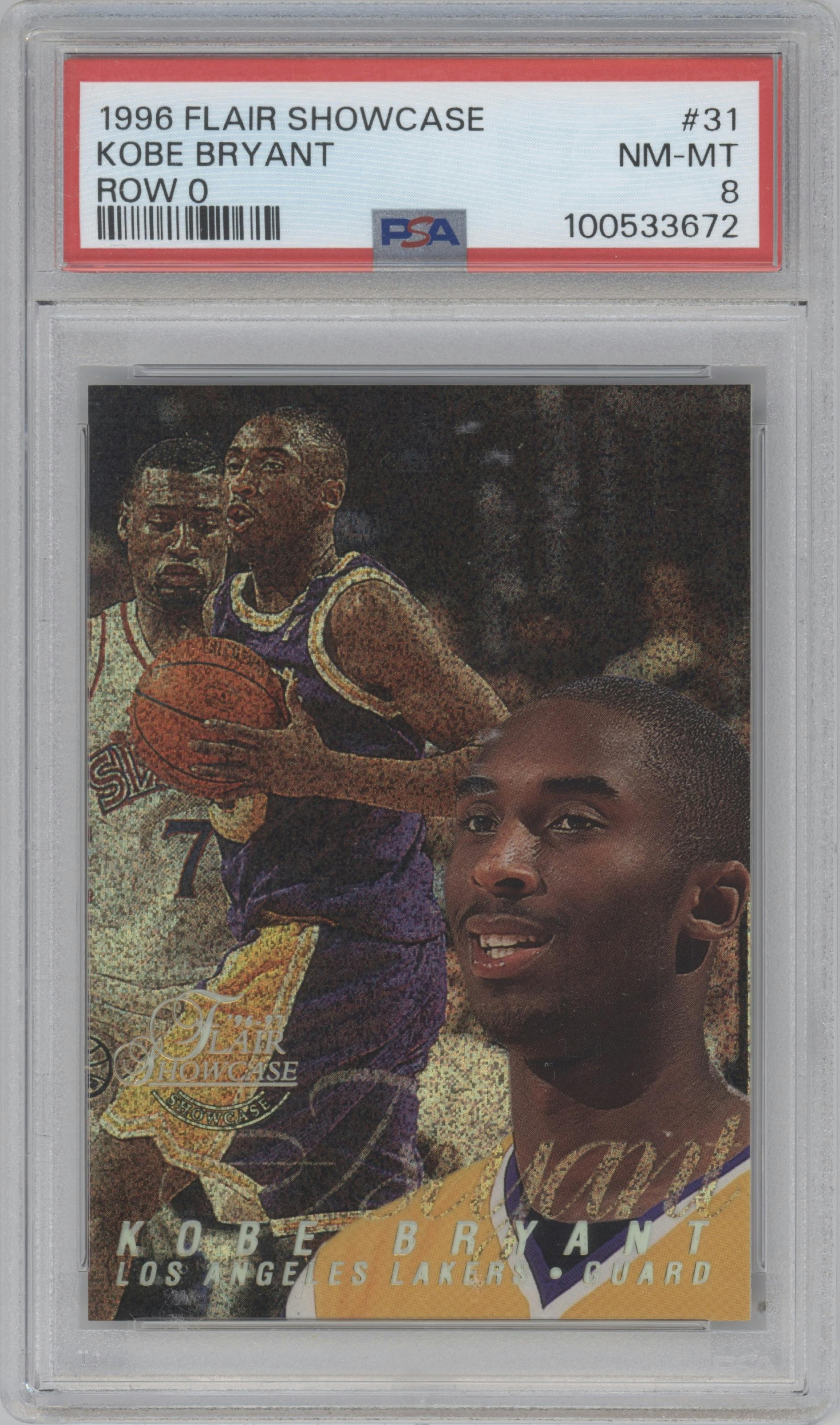 Kobe Bryant from the 1996-97 Flair Showcase  set graded by PSA and given an overall grade of 8.