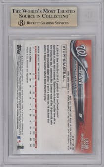 Juan Soto from the 2018 Topps Update set graded by Beckett and given an overall grade of 10.