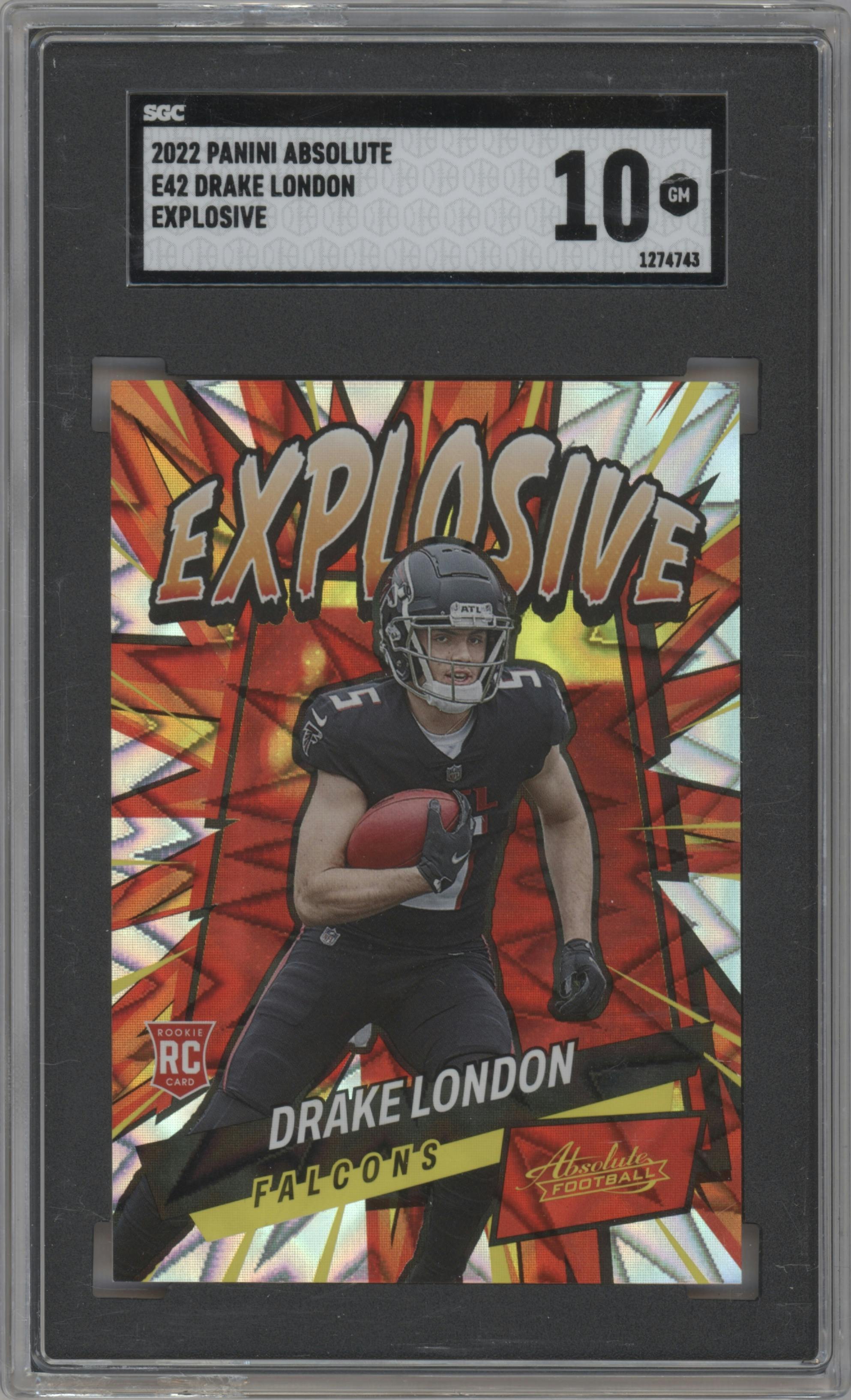 Drake London from the 2022 Panini Absolute set graded by SGC and given an overall grade of 10.
