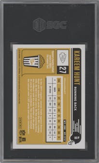 Kareem Hunt from the 2018 Panini Classics set featuring a Timeless Tributes Gold parallel graded by SGC and given an overall grade of 9.5.