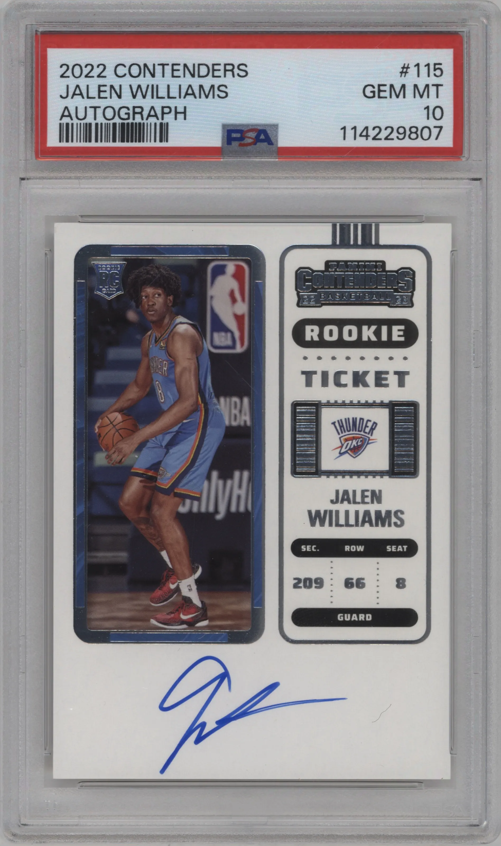 2022 Panini Contenders Rke.Tkt.Auto Jalen Williams #115 PSA 10