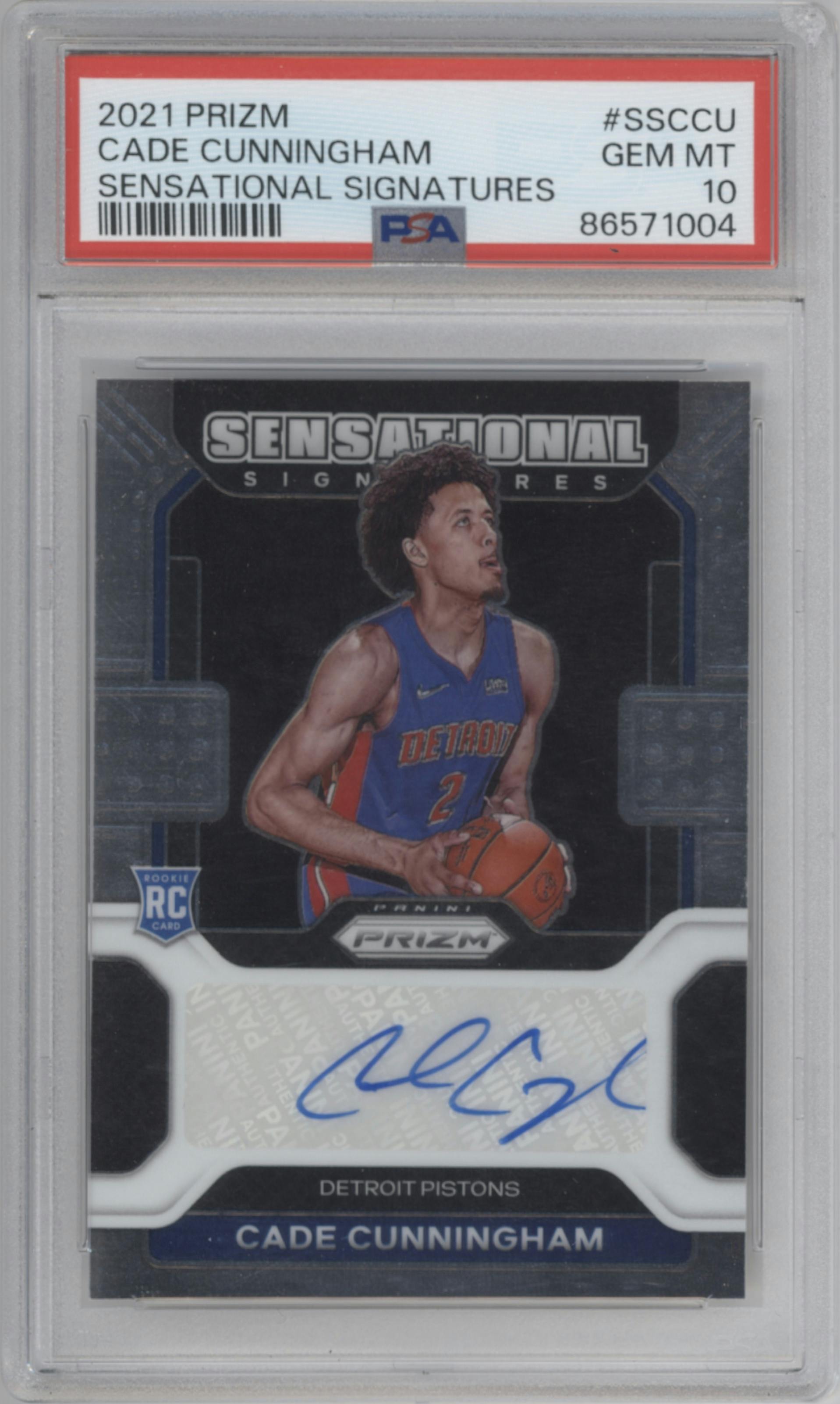Cade Cunningham from the 2021-22 Panini Prizm  set graded by PSA and given an overall grade of 10.