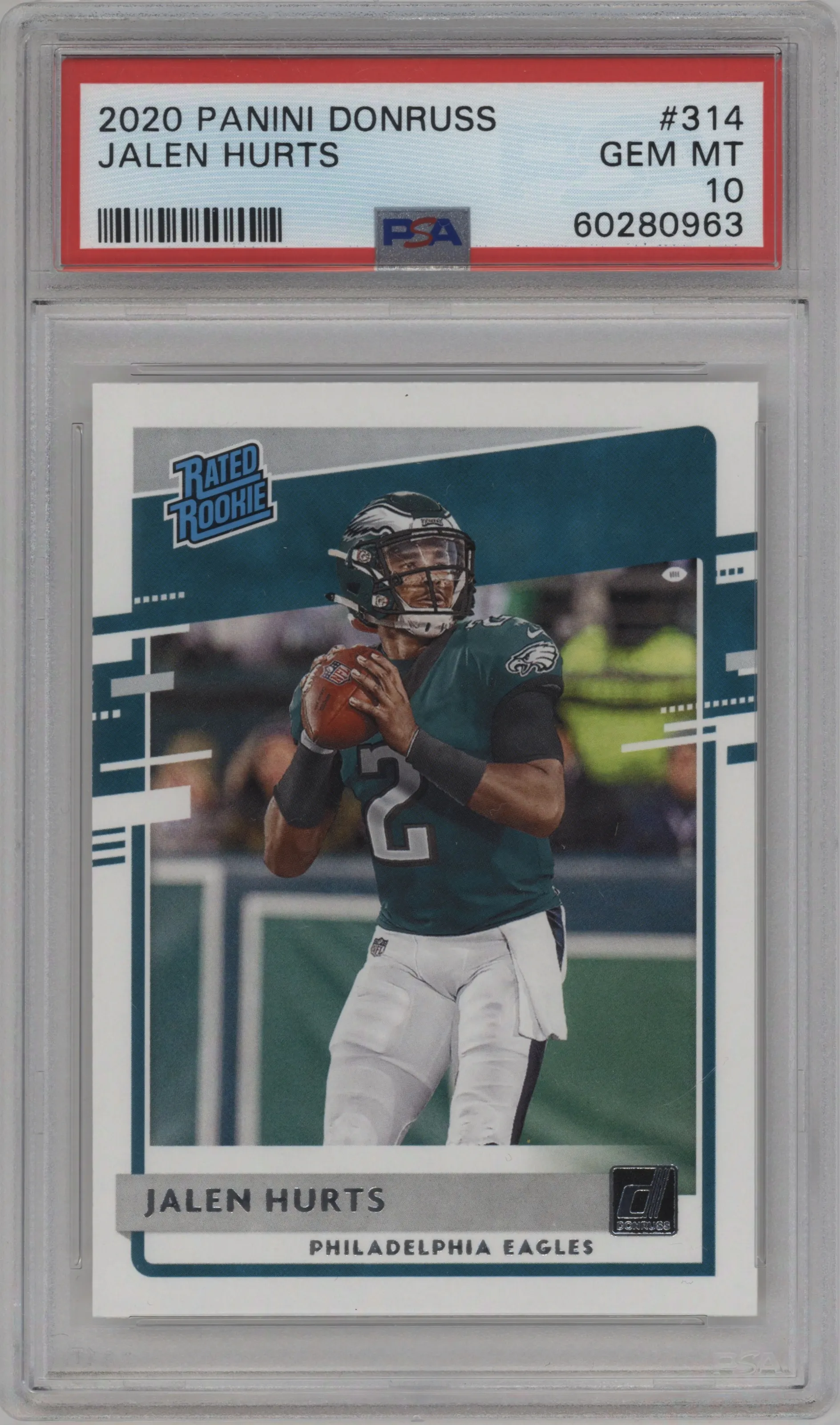 2020 Panini Donruss Rated Rookie Jalen Hurts #314 PSA 10