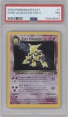 Dark Alakazam from the 2000 Pokemon set graded by PSA and given an overall grade of 7.