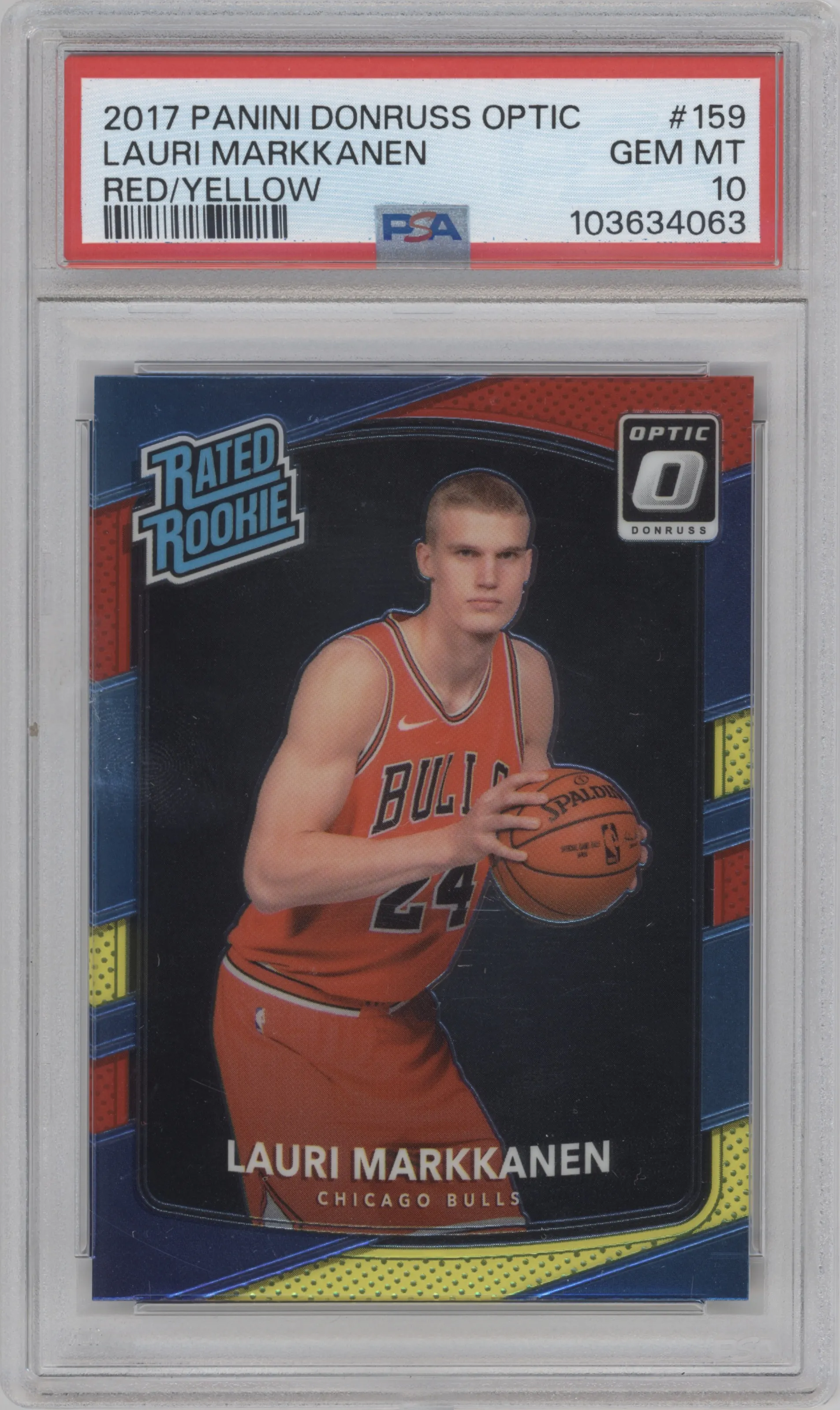 2017 Panini Donruss Optic Rated Rookie Lauri Markkanen Red/Yellow PSA 10