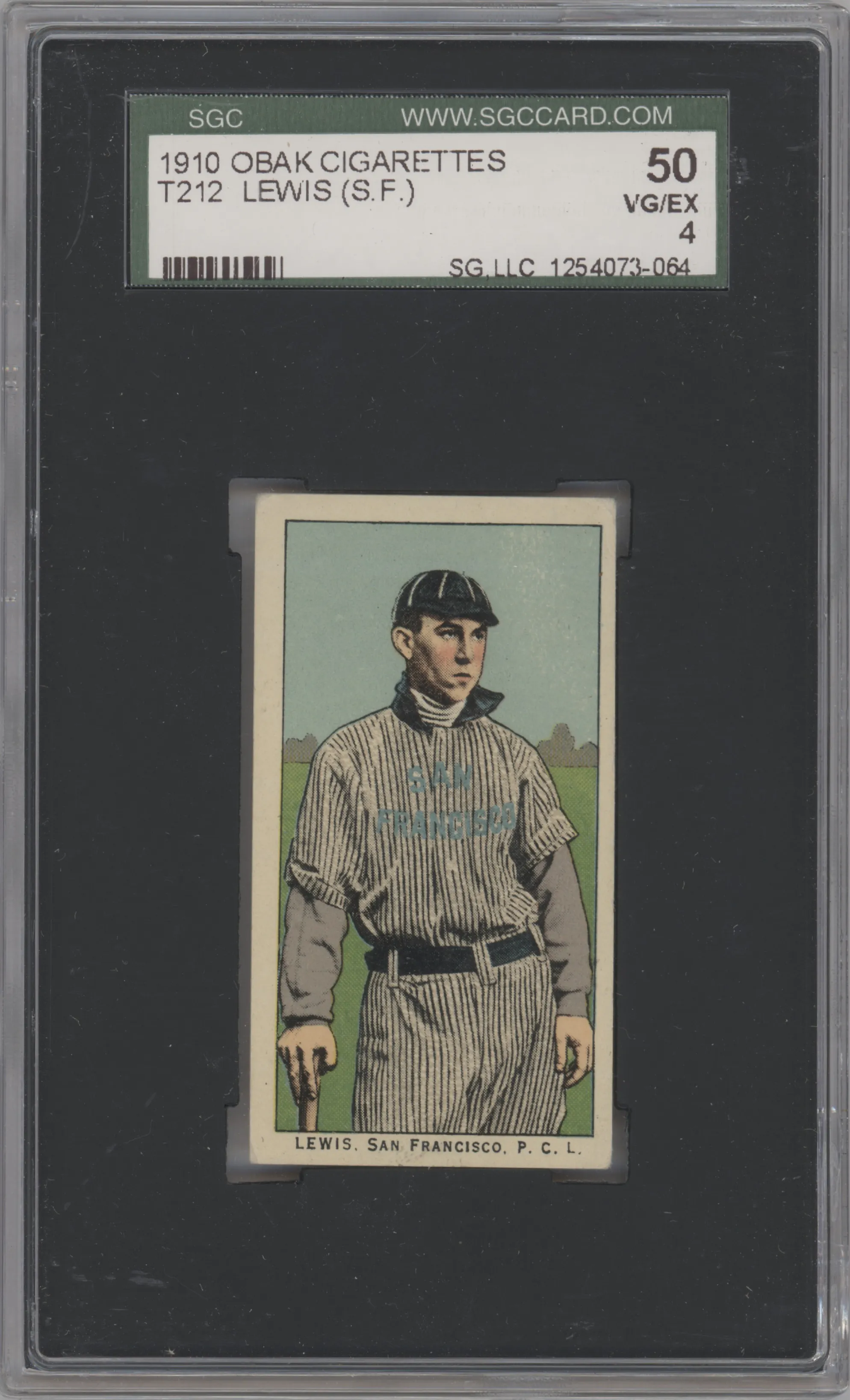 James Lewis from the 1909-11 Obak (T212) set graded by SGC and given an overall grade of 4.