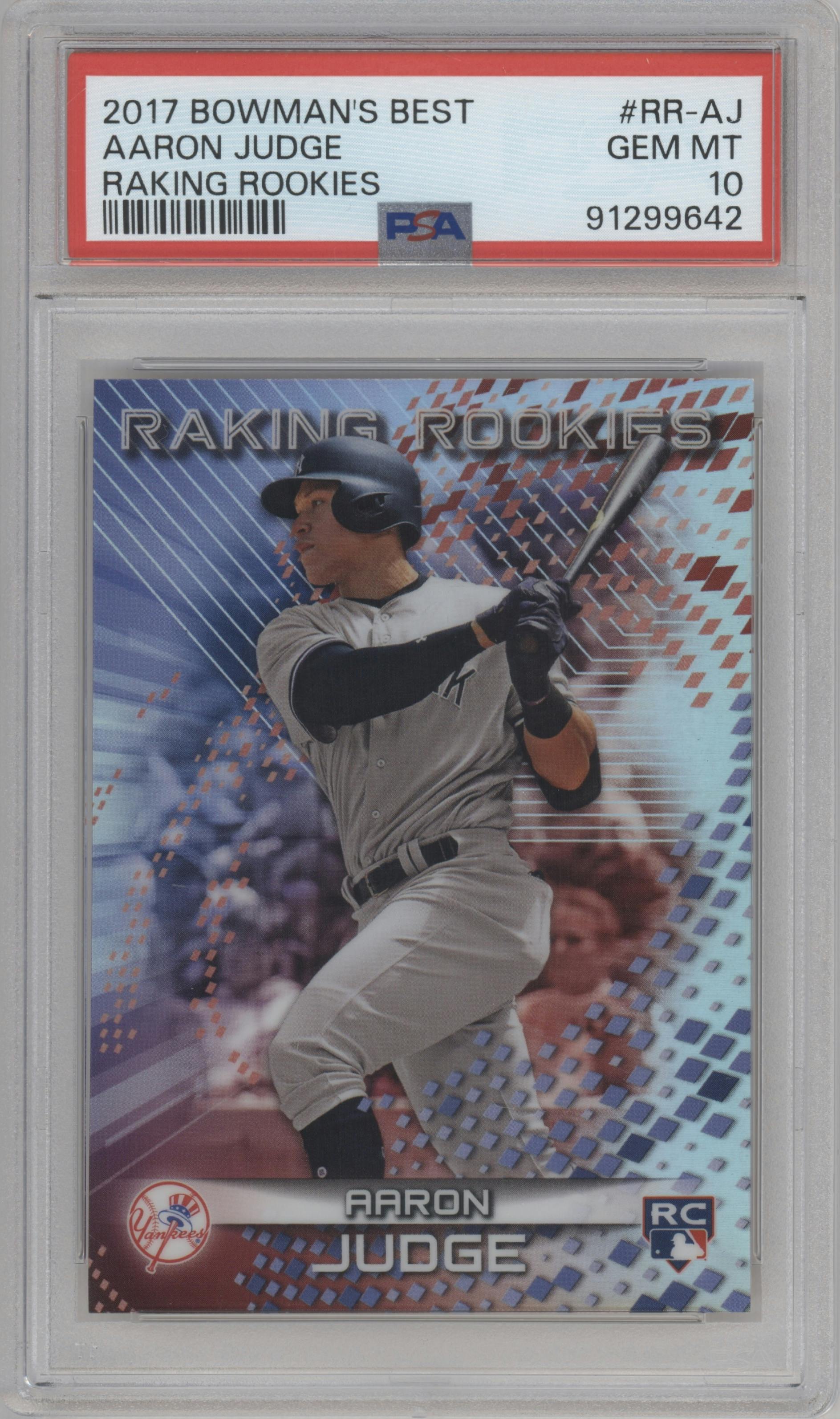 Aaron Judge from the 2017 Bowman’s Best set graded by PSA and given an overall grade of 10.