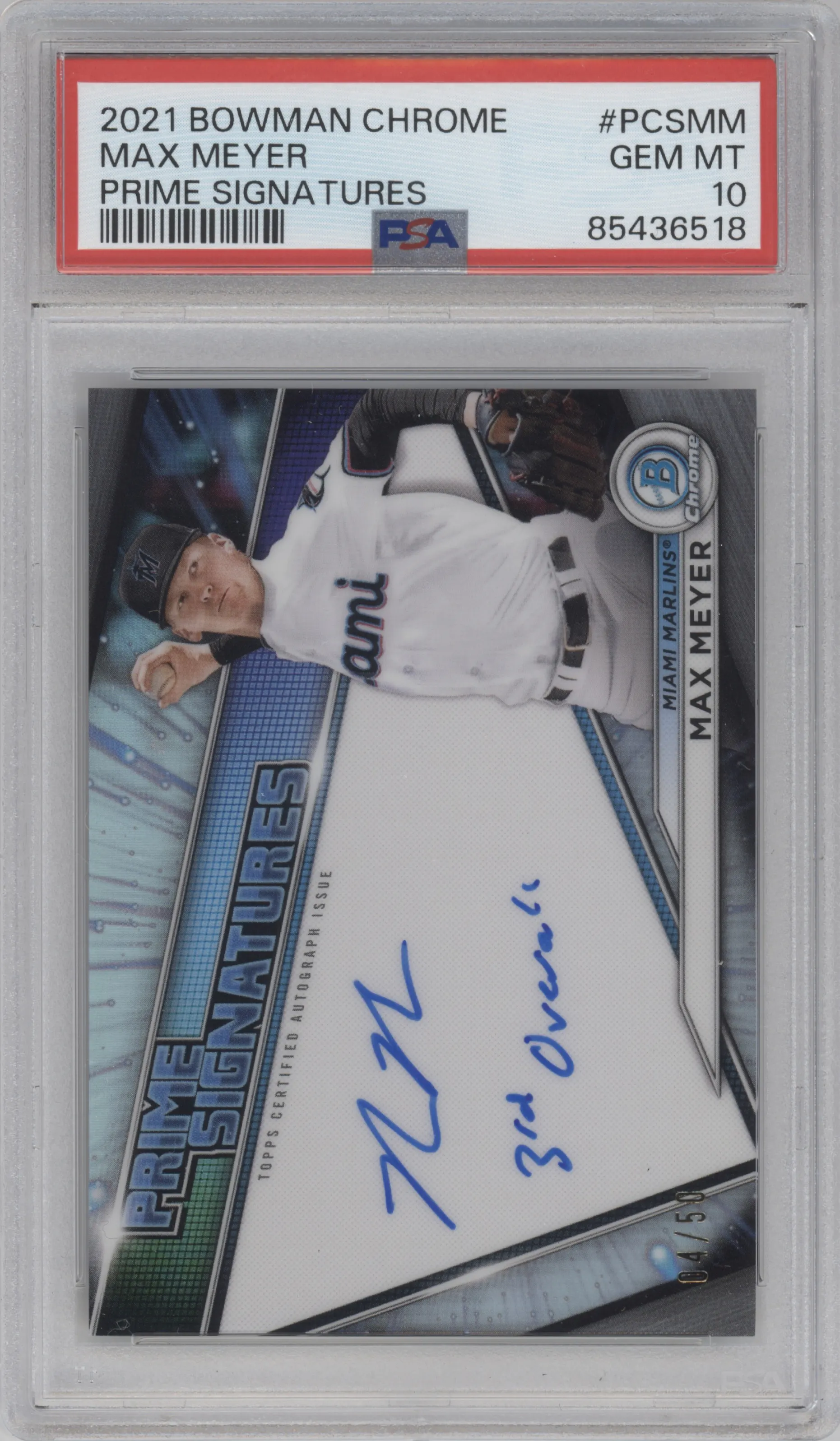 Max Meyer from the 2021 Bowman Chrome set graded by PSA and given an overall grade of 10.