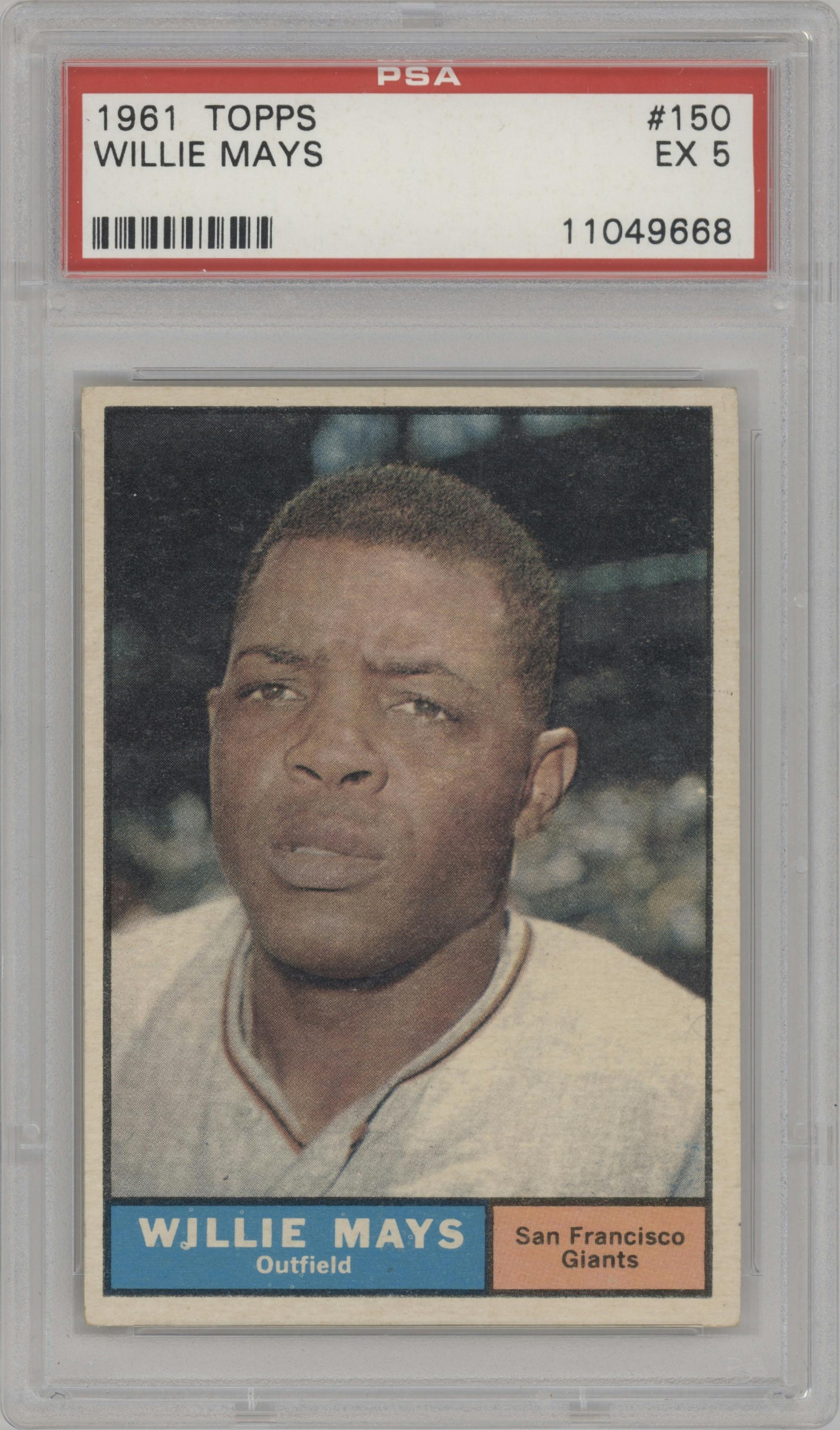 Willie Mays from the 1961 Topps set graded by PSA and given an overall grade of 5.