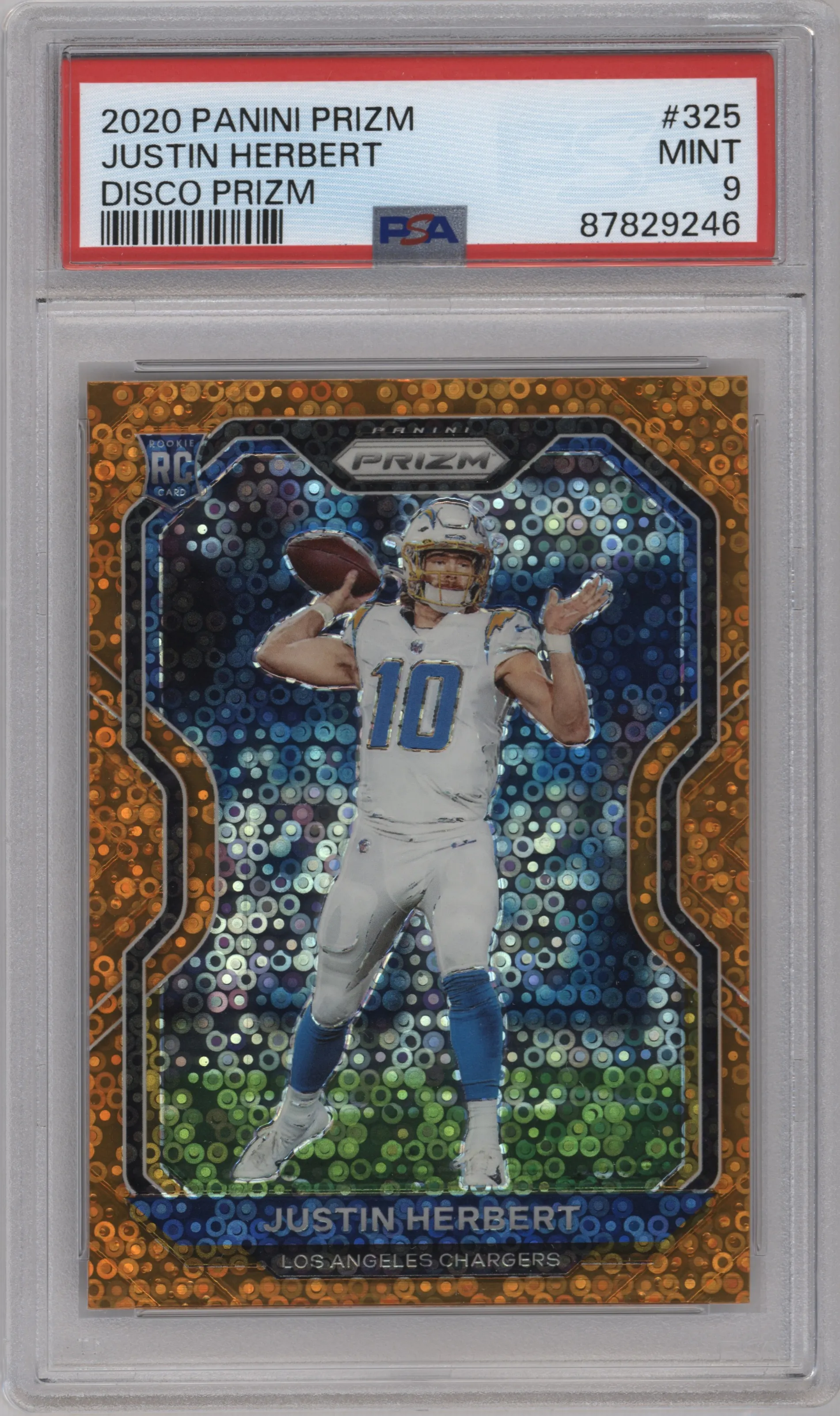 2020 Panini Prizm Justin Herbert Disco #325 PSA 9