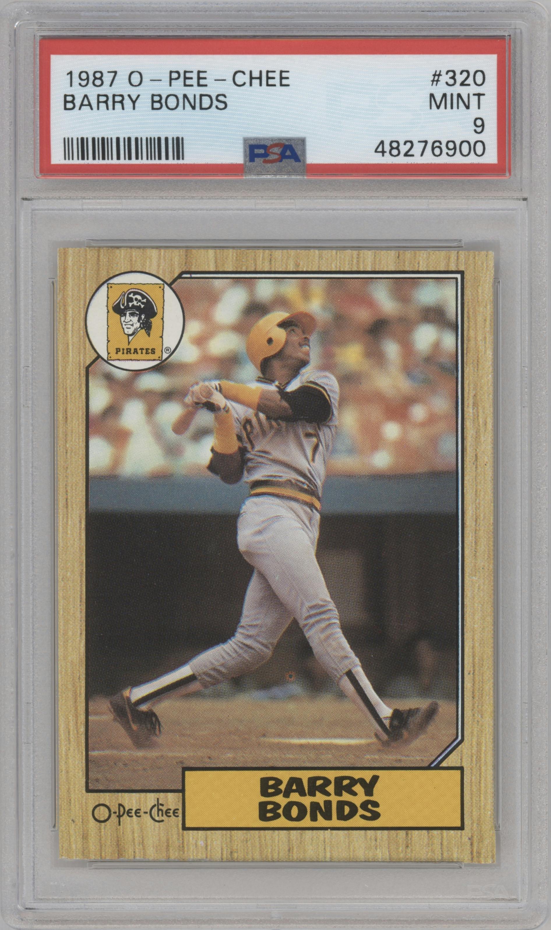 Barry Bonds from the 1987 O-PEE-CHEE set graded by PSA and given an overall grade of 9.
