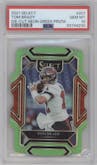 Tom Brady from the 2021 Panini Select set featuring a Die-Cut Neon Green parallel graded by PSA and given an overall grade of 10.