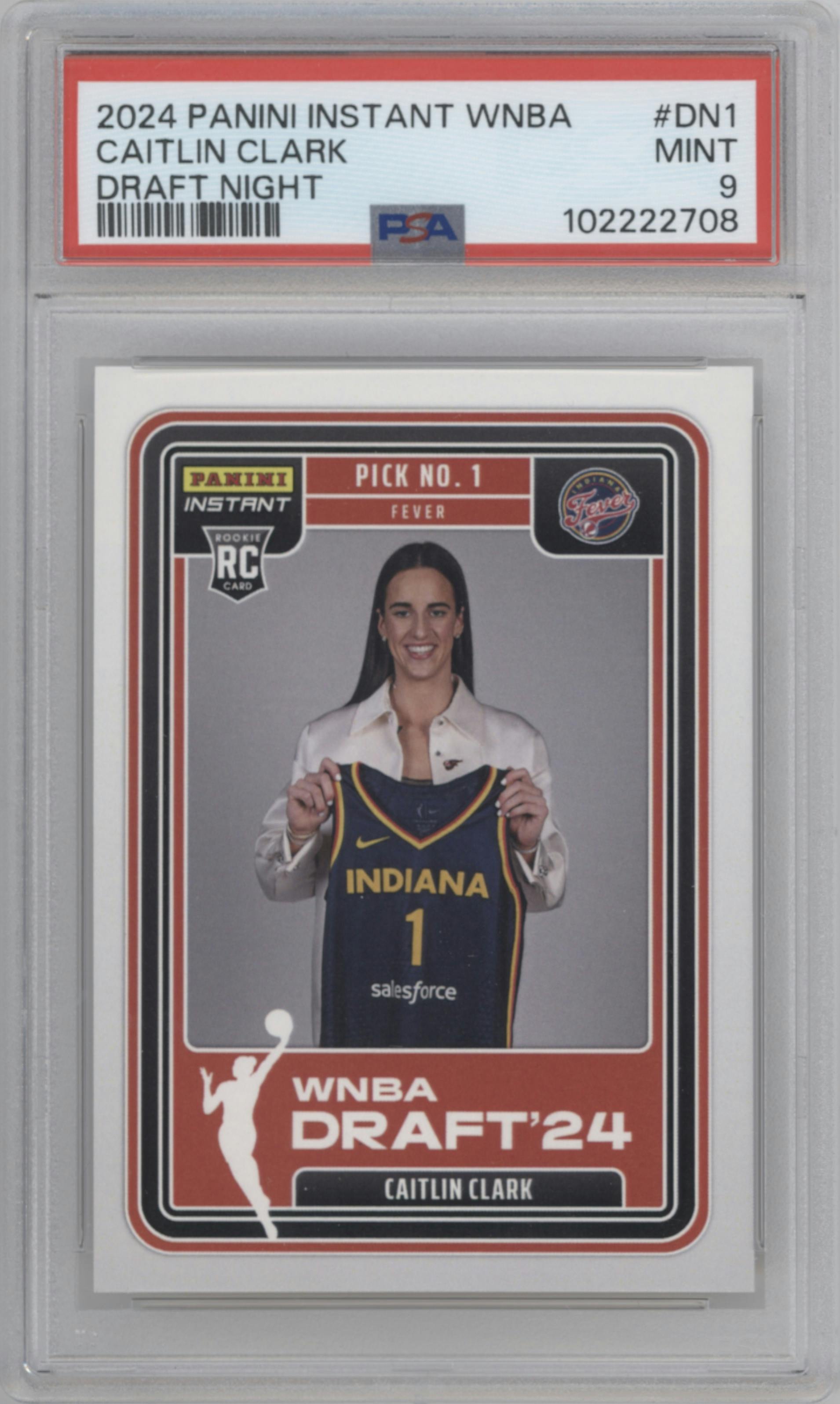 Caitlin Clark from the 2024-25 Panini Instant WNBA set graded by PSA and given an overall grade of 9.