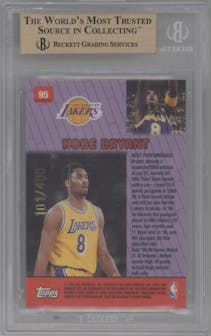 Kobe Bryant from the 1999-00 Bowman's Best set featuring a Refractor parallel graded by Beckett and given an overall grade of 9.5.