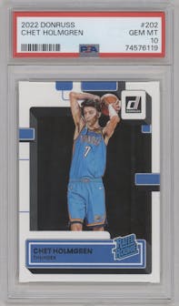 Chet Holmgren from the 2022-23 Panini Donruss set graded by PSA and given an overall grade of 10.