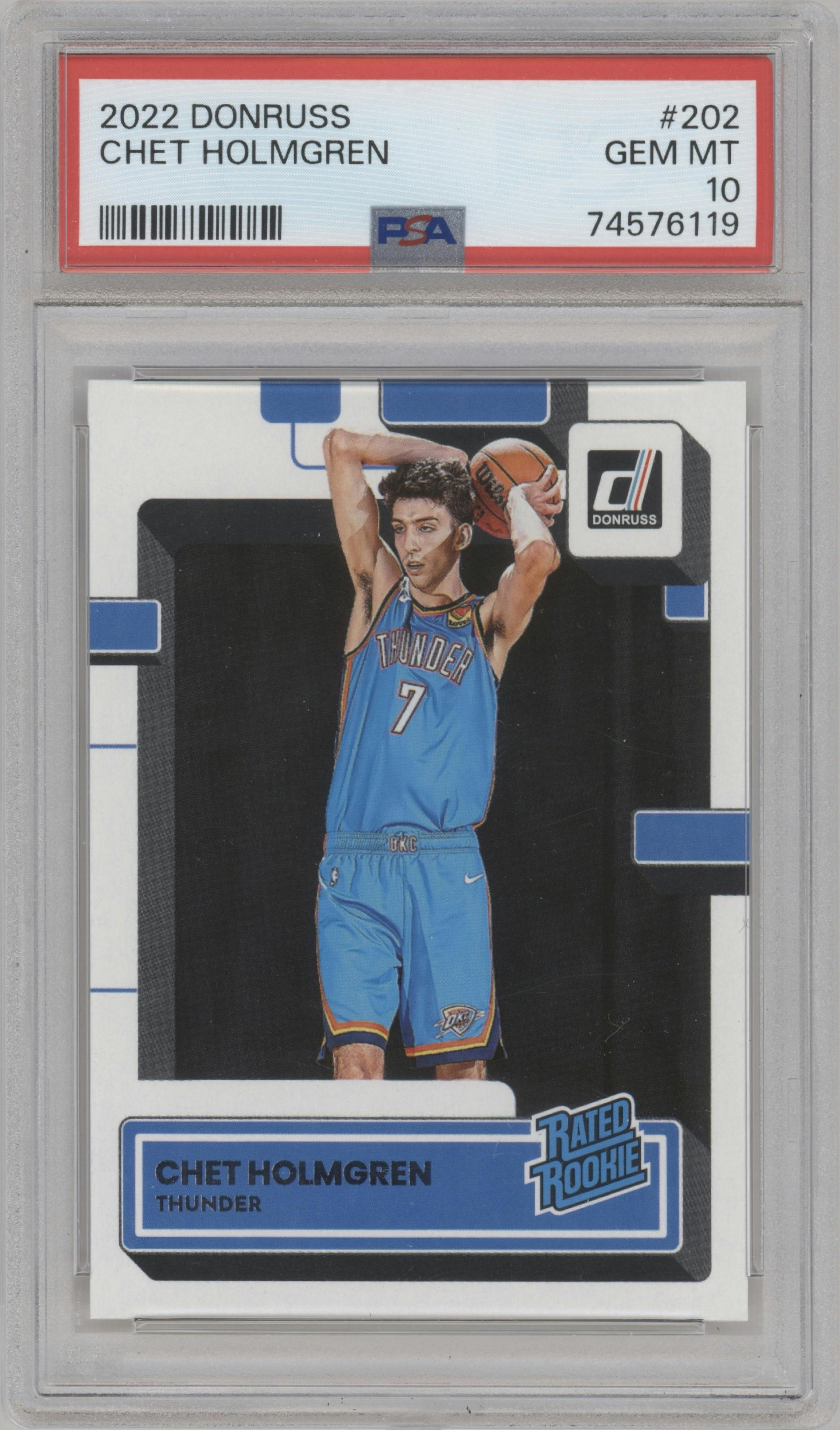 Chet Holmgren from the 2022-23 Panini Donruss set graded by PSA and given an overall grade of 10.
