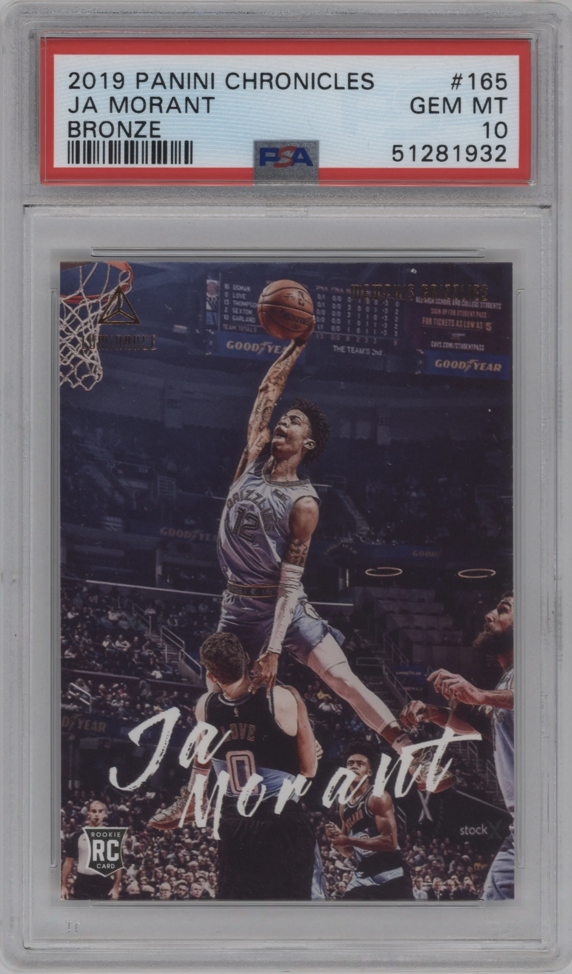 2019 Panini Chronicles Luminance Ja Morant Bronze #165 PSA 10