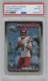 Jayden Daniels from the 2024 Topps Chrome set featuring a Refractor parallel graded by PSA and given an overall grade of 8.5.