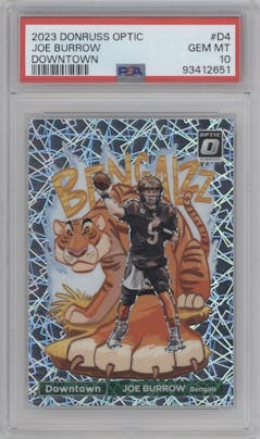 Joe Burrow from the 2023 Donruss Optic set graded by PSA and given an overall grade of 10.