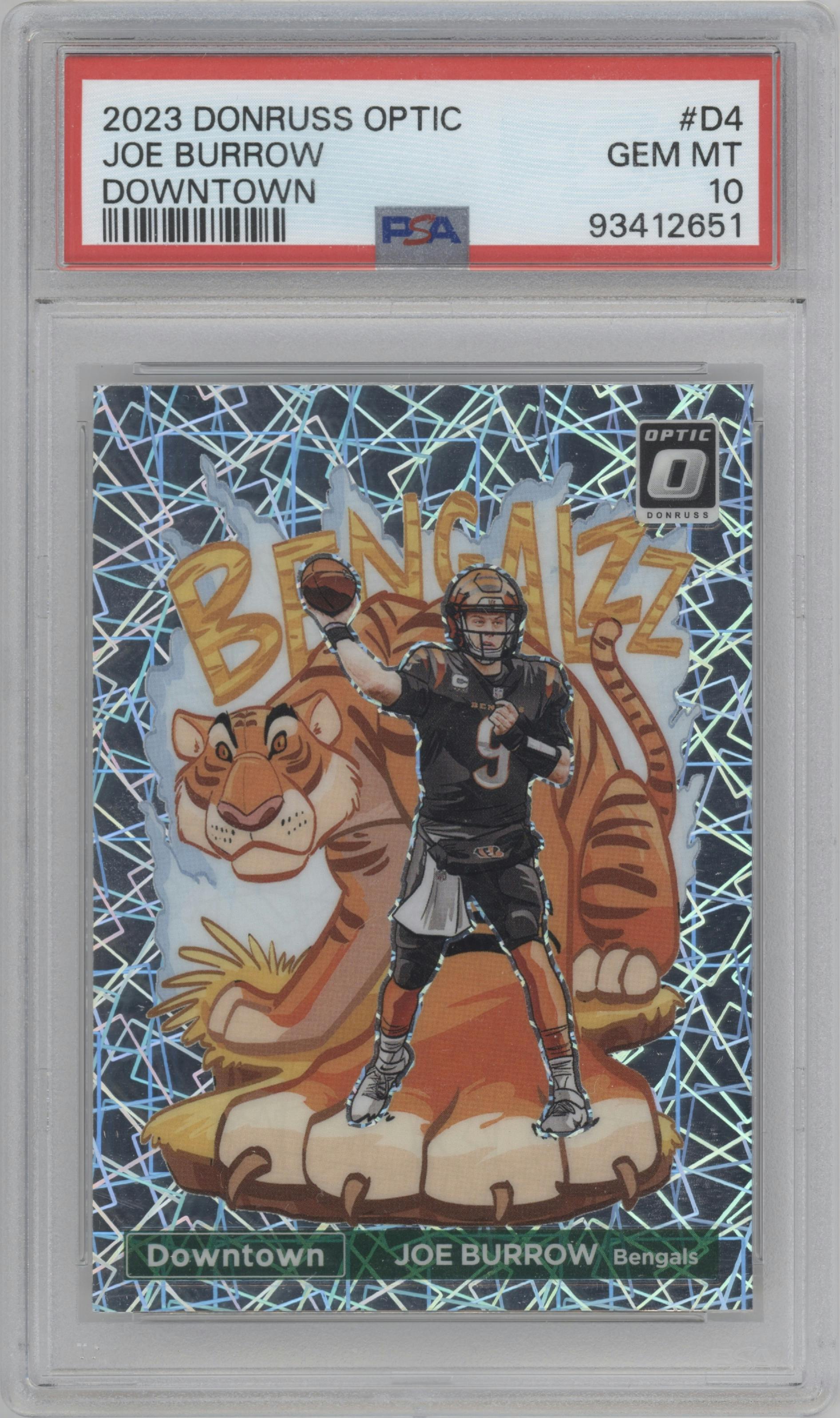 Joe Burrow from the 2023 Donruss Optic set graded by PSA and given an overall grade of 10.