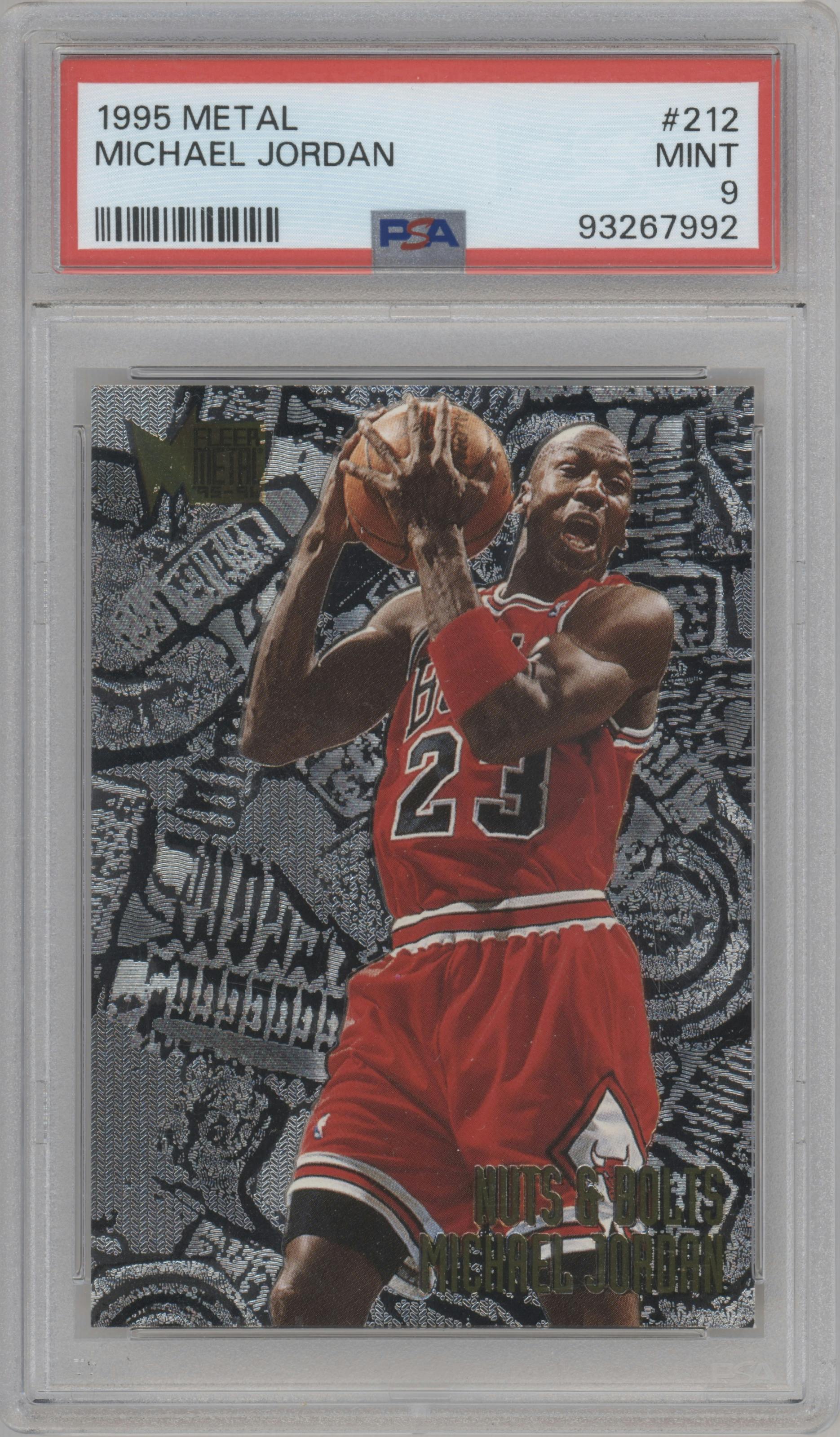 Michael Jordan from the 1995-96 Fleer Metal set graded by PSA and given an overall grade of 9.