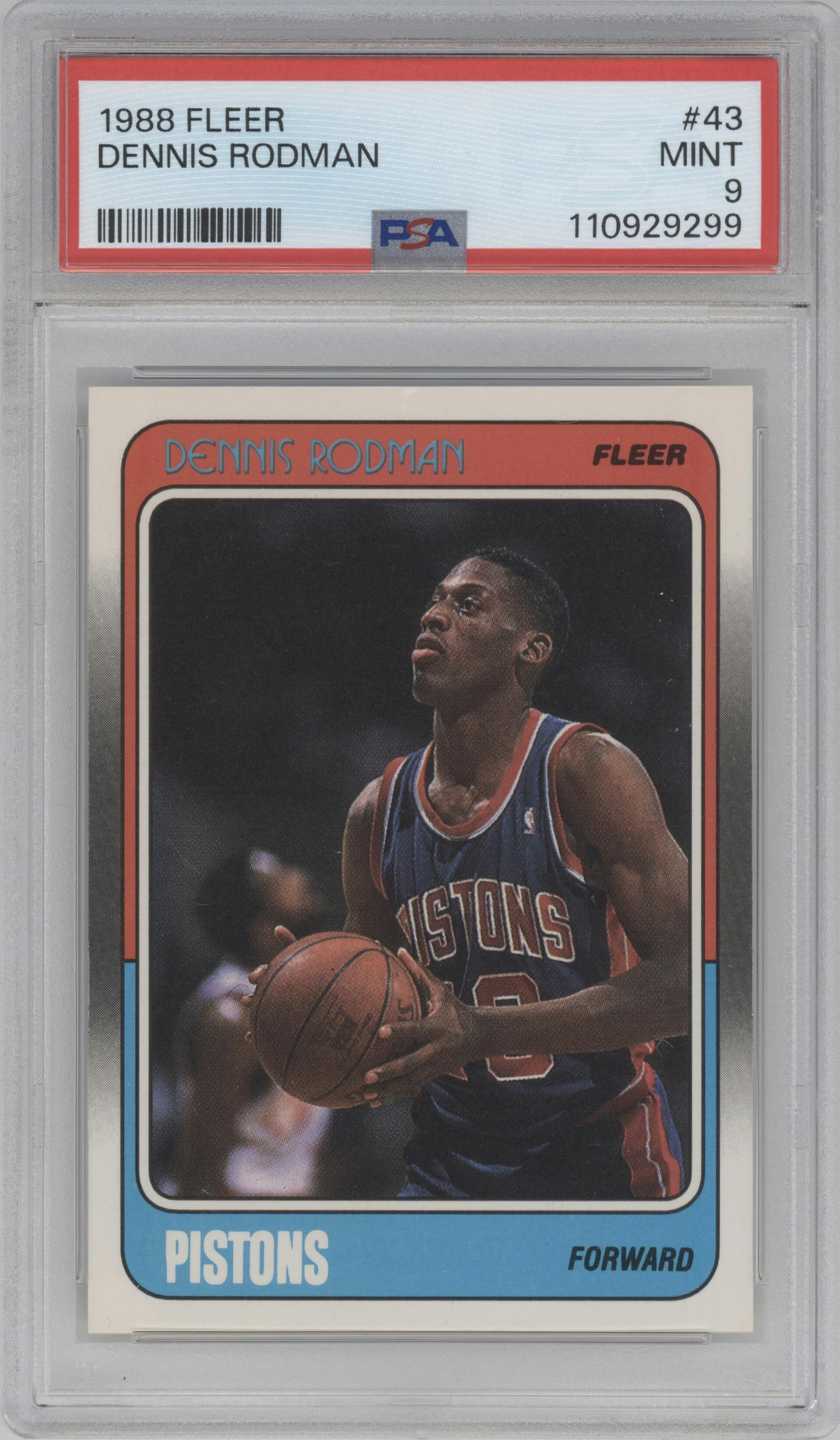 Dennis Rodman from the 1988-89 Fleer set graded by PSA and given an overall grade of 9.