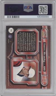 Tom Brady from the 2000 Pacific set graded by PSA and given an overall grade of 7.