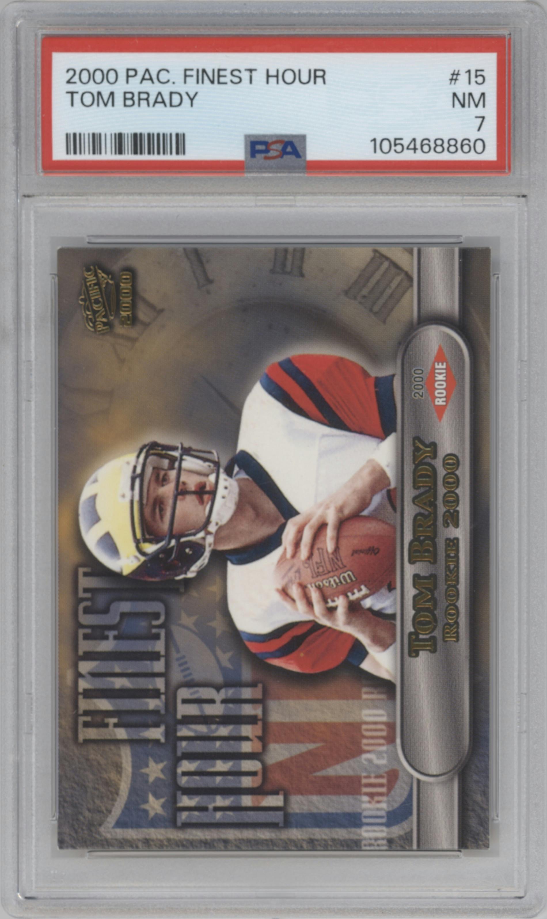 Tom Brady from the 2000 Pacific set graded by PSA and given an overall grade of 7.