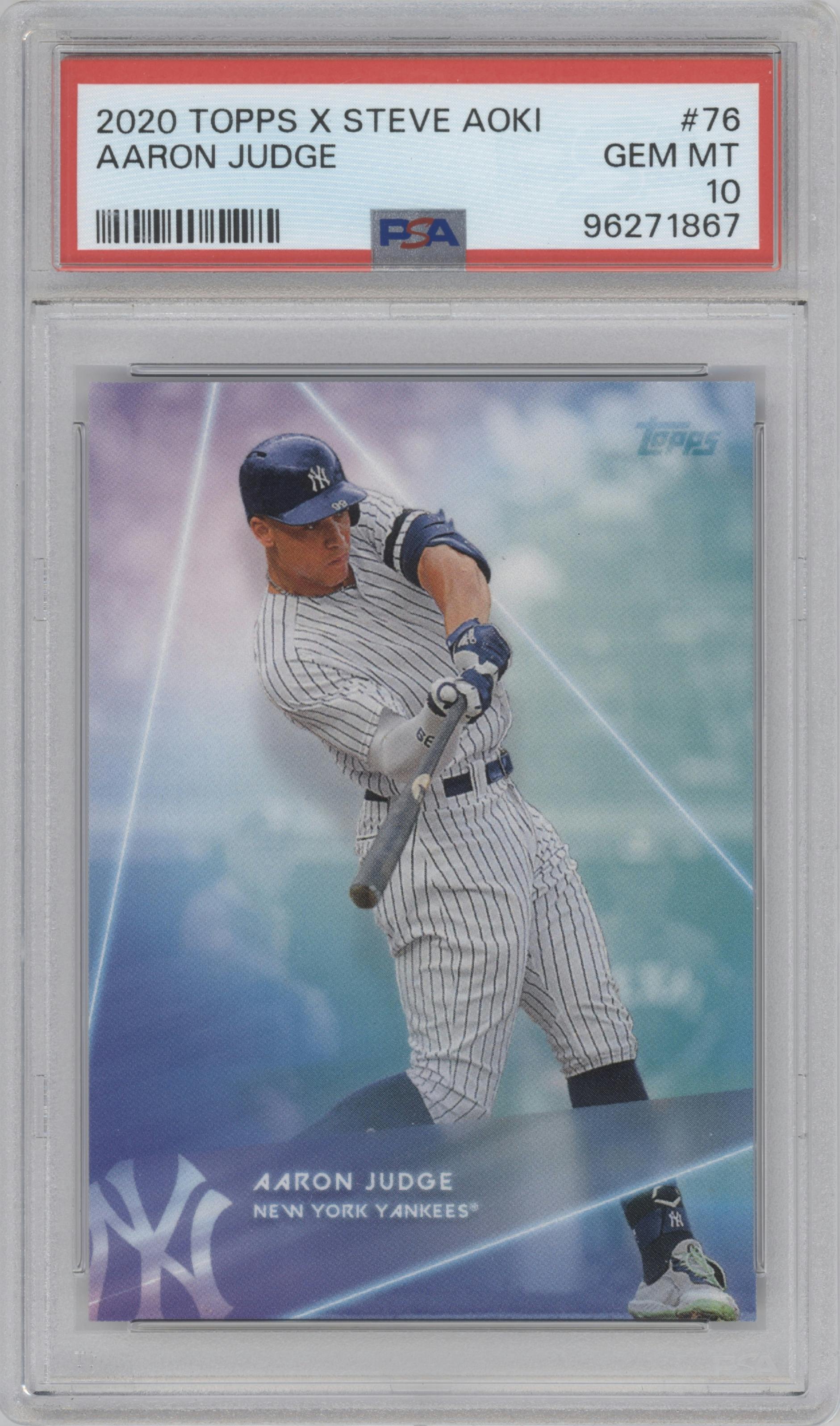 Aaron Judge from the 2020 Topps X Steve Aoki  set graded by PSA and given an overall grade of 10.