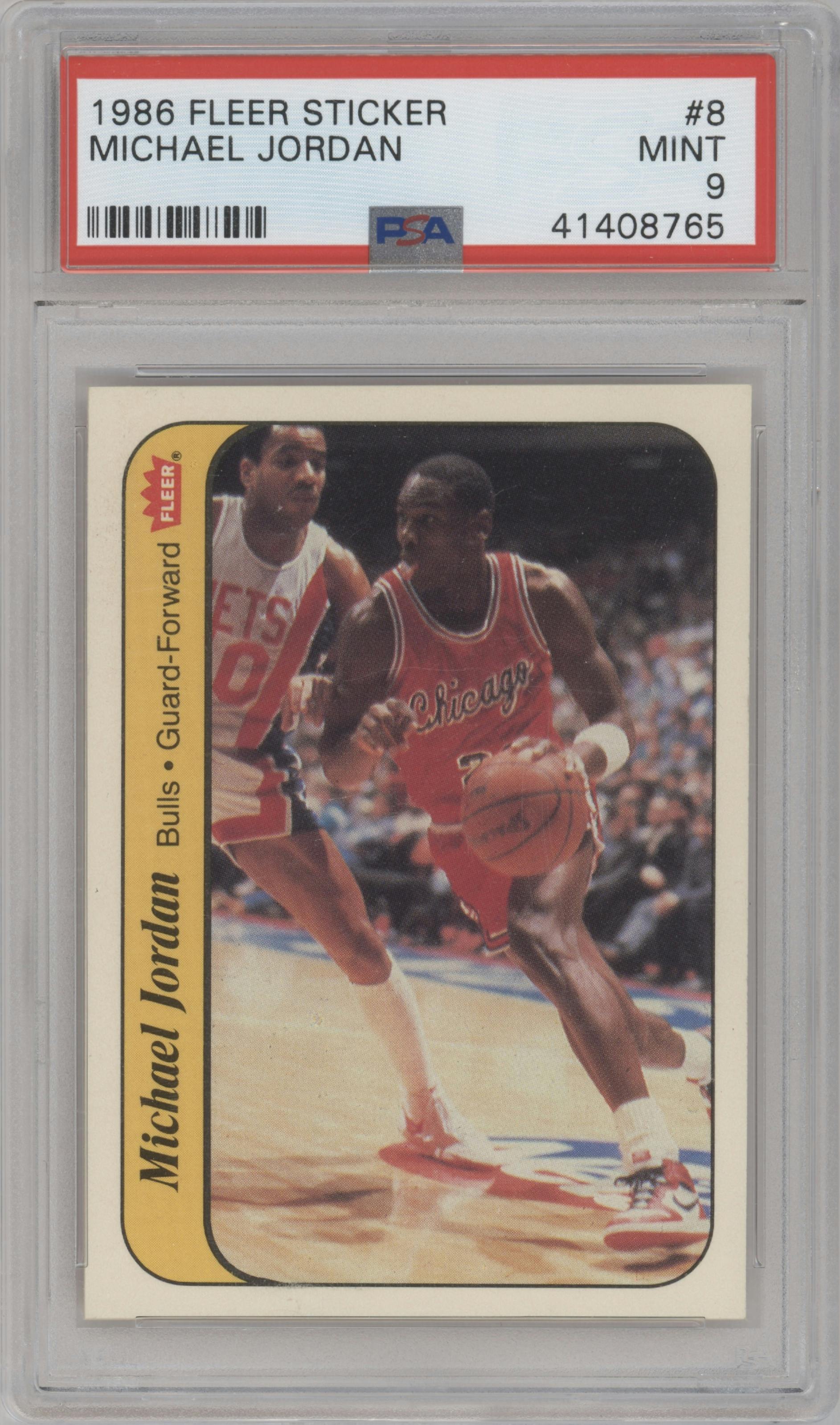 Michael Jordan from the 1986-87 Fleer set graded by PSA and given an overall grade of 9.