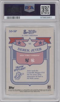 Derek Jeter from the 2024 Topps Spotlight by Andy Friedman set graded by PSA and given an overall grade of 10.