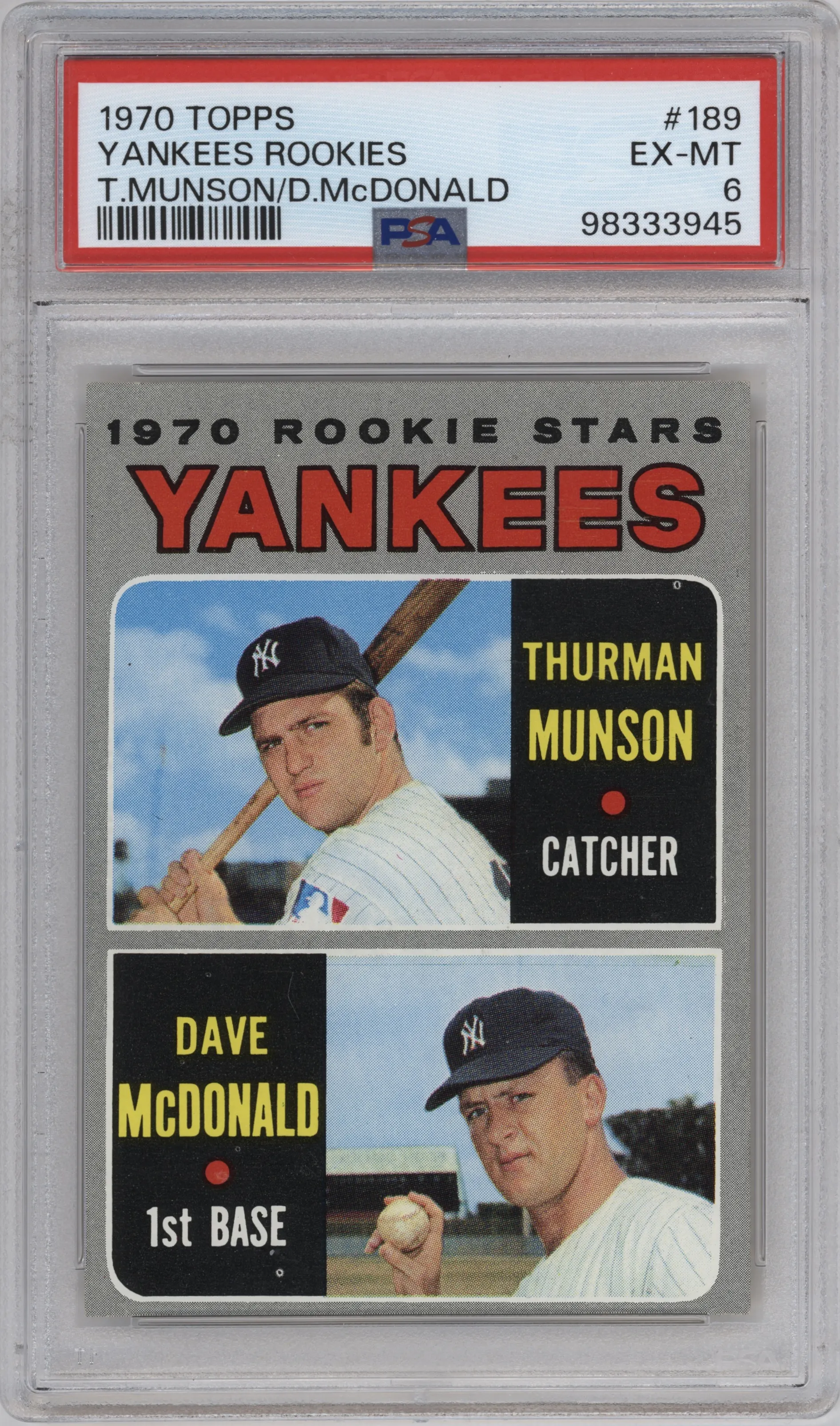 1970 Topps Thurman Munson/Dave McDonald PSA 6