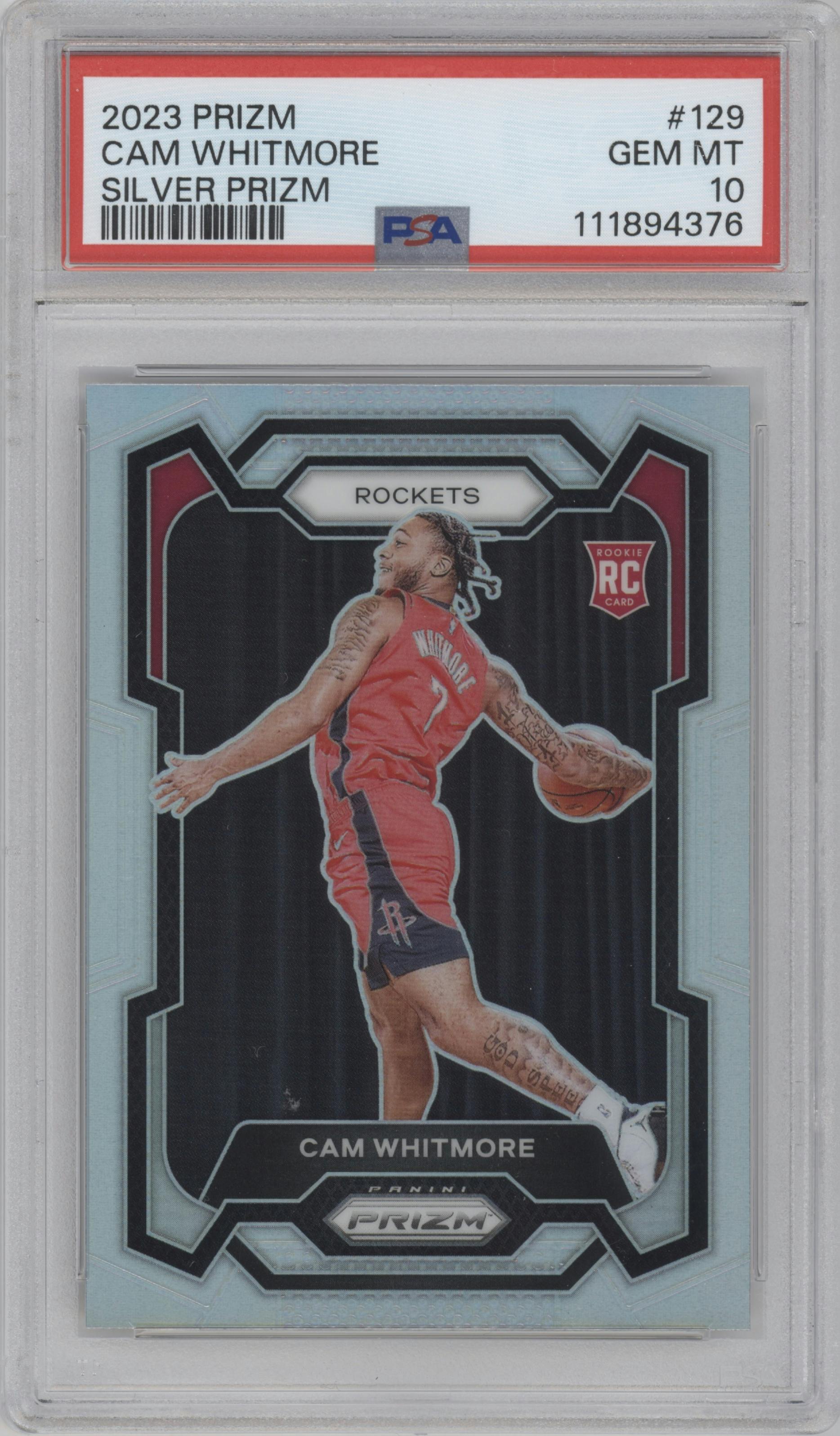 Cam Whitmore from the 2023-24 Panini Prizm set featuring a Silver Prizm  parallel graded by PSA and given an overall grade of 10.