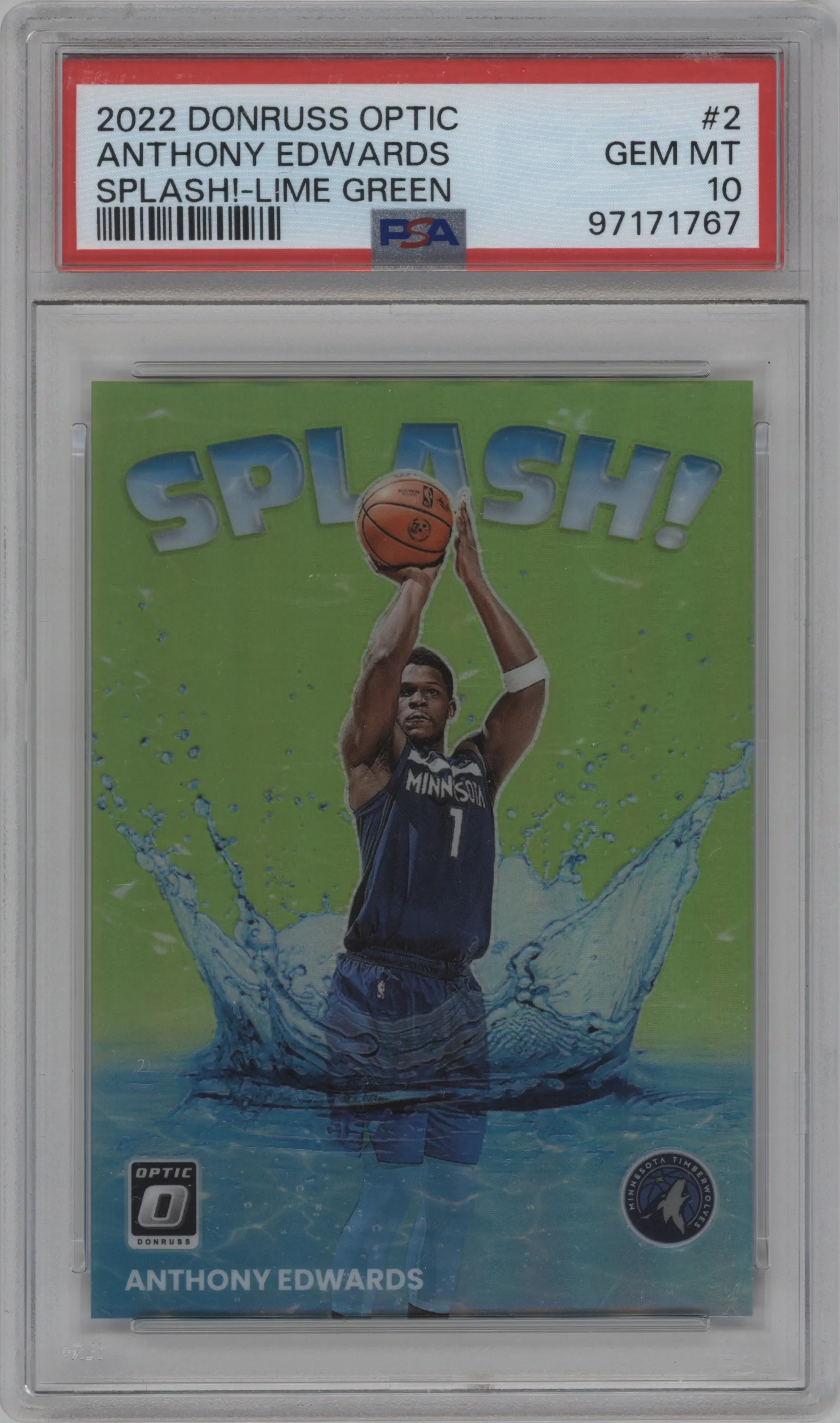 2022 Panini Donruss Optic Splash! Anthony Edwards Lime Green PSA 10