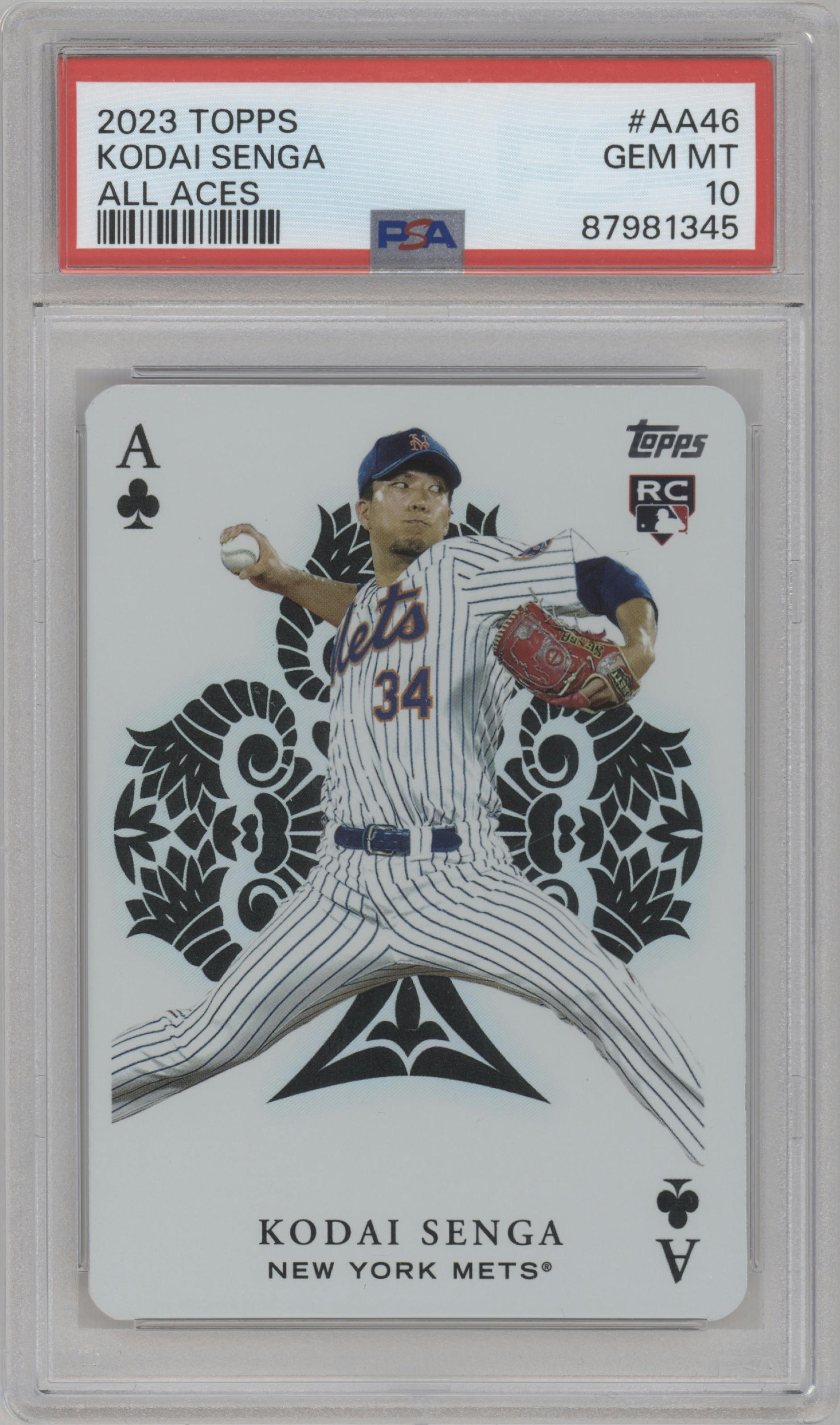 Kodai Senga from the 2023 Topps Series 2 set graded by PSA and given an overall grade of 10.