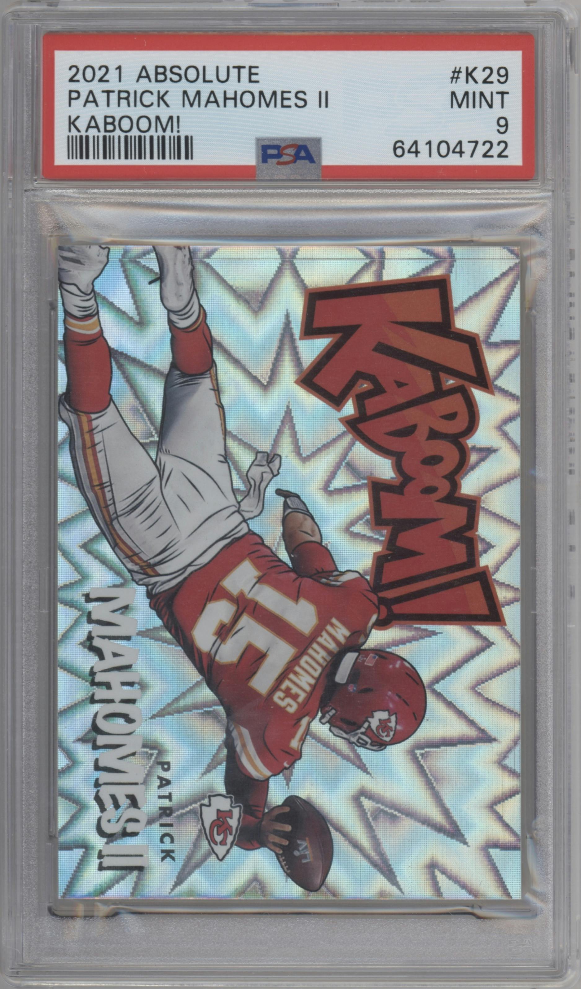 Patrick Mahomes II from the 2021 Panini Absolute set graded by PSA and given an overall grade of 9.