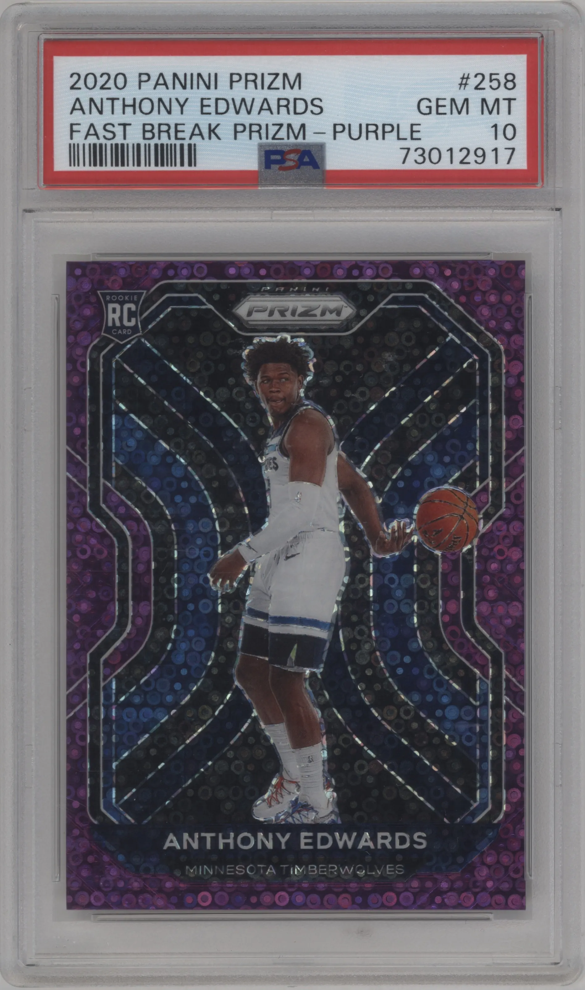 2020 Panini Prizm Anthony Edwards Fast Break Purple #258 PSA 10