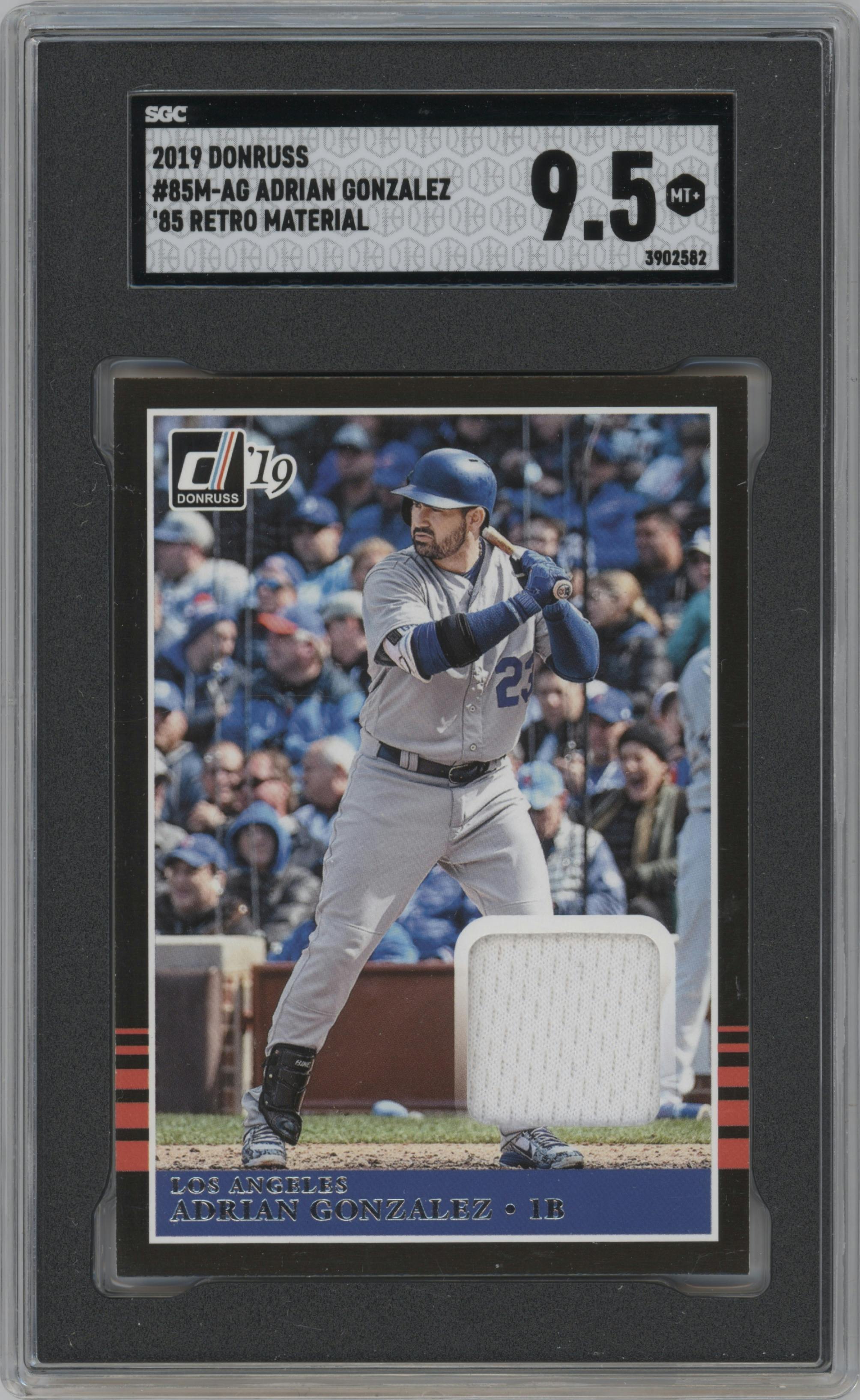 Adrian Gonzalez from the 2019 Donruss set graded by SGC and given an overall grade of 9.5.