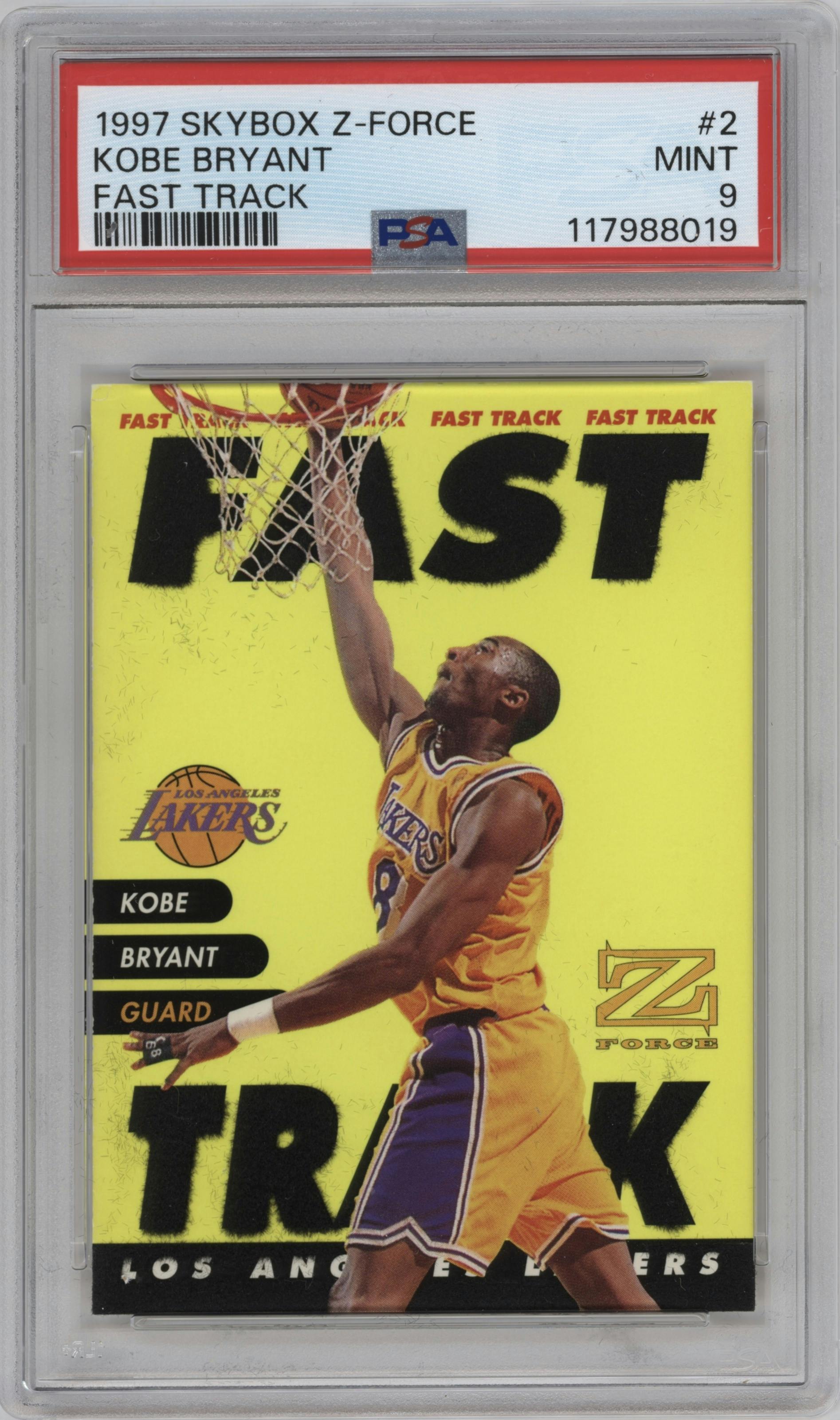 Kobe Bryant from the 1997-98 Skybox Z-Force set graded by PSA and given an overall grade of 9.