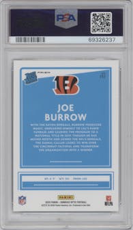 Joe Burrow from the 2020 Panini Donruss Optic set featuring a Blue Scope parallel graded by PSA and given an overall grade of 10.