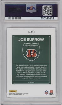 Joe Burrow from the 2023 Donruss Optic set graded by PSA and given an overall grade of 9.