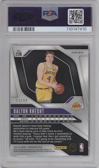 Dalton Knecht  from the 2024-25 Panini Prizm set featuring a Purple Prizm parallel graded by PSA and given an overall grade of 9.