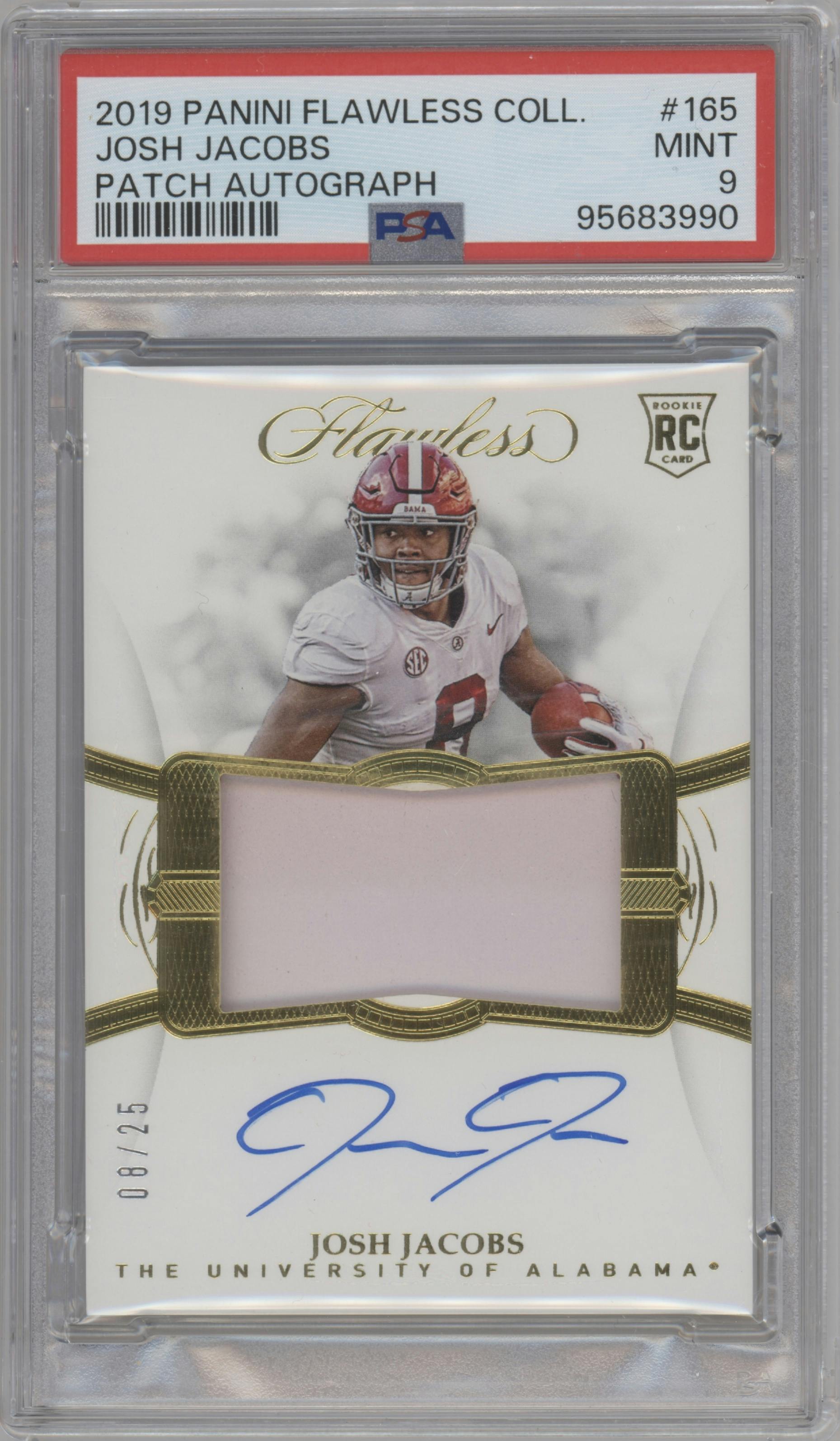 Josh Jacobs from the 2019 Panini Flawless Collegiate set graded by PSA and given an overall grade of 9.