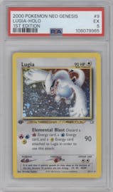 Lugia from the 2000 Pokemon Neo Genesis set graded by PSA and given an overall grade of 5.