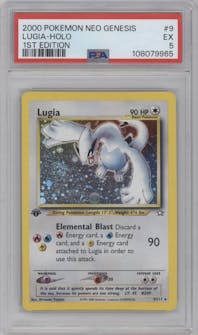 Lugia from the 2000 Pokemon Neo Genesis set graded by PSA and given an overall grade of 5.