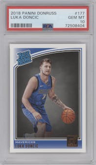 Luka Doncic from the 2018-19 Panini Donruss  set graded by PSA and given an overall grade of 10.