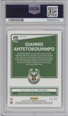 Giannis Antetokounmpo from the 2020-21 Panini Donruss Optic set featuring a Blue parallel graded by PSA and given an overall grade of 10.